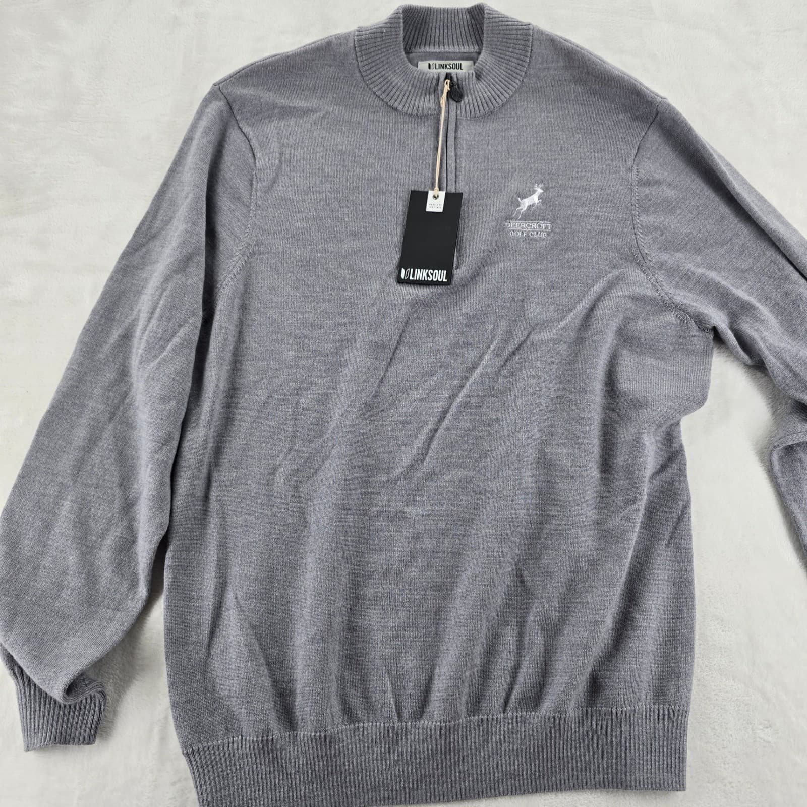 Linksoul Sweater Mens L Quarter Zip Gray Merino Wool Deercroft Golf Club LS377