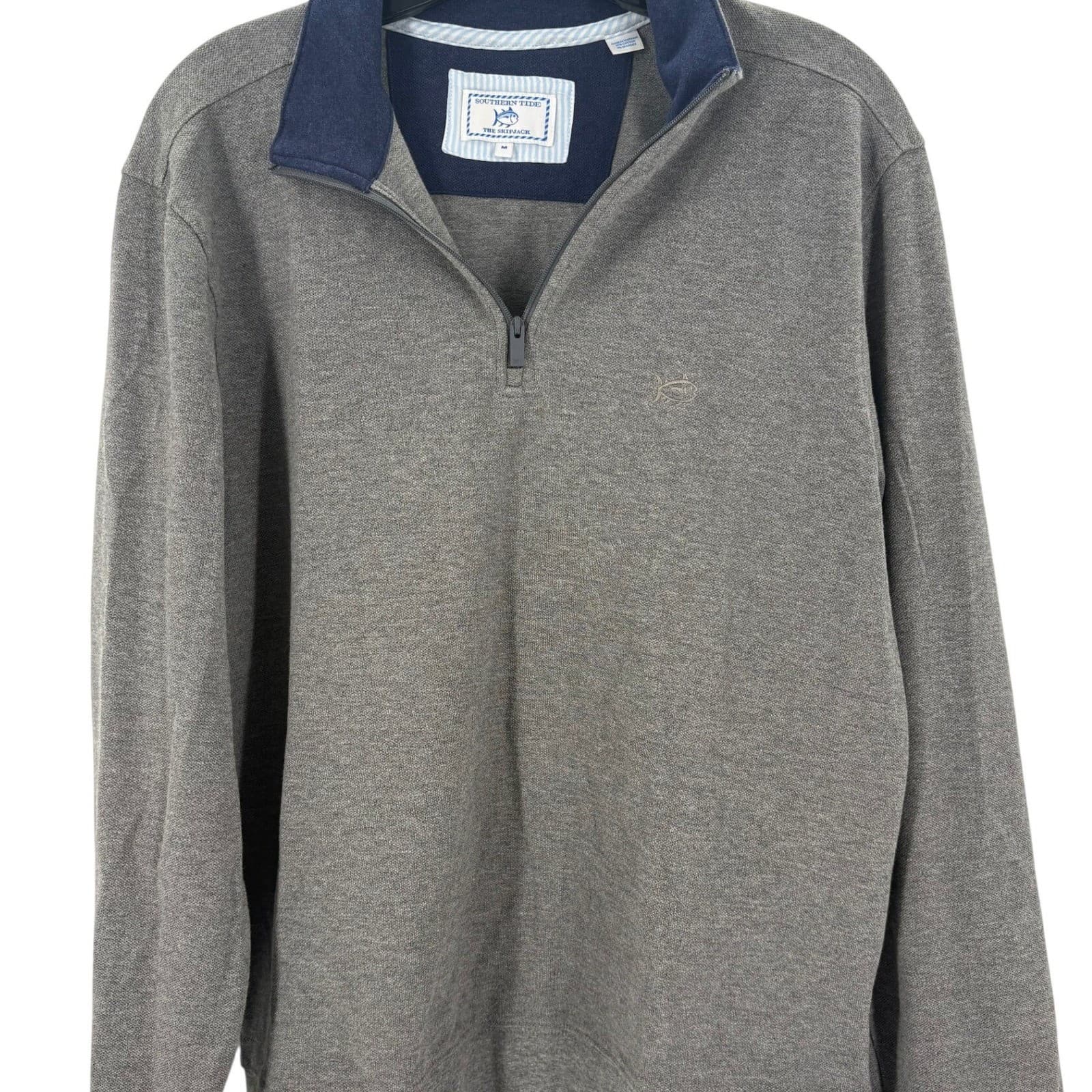 Southern Tide Pullover Mens Medium 1/4 Zip Gray Skipjack Cotton Spandex Sweater