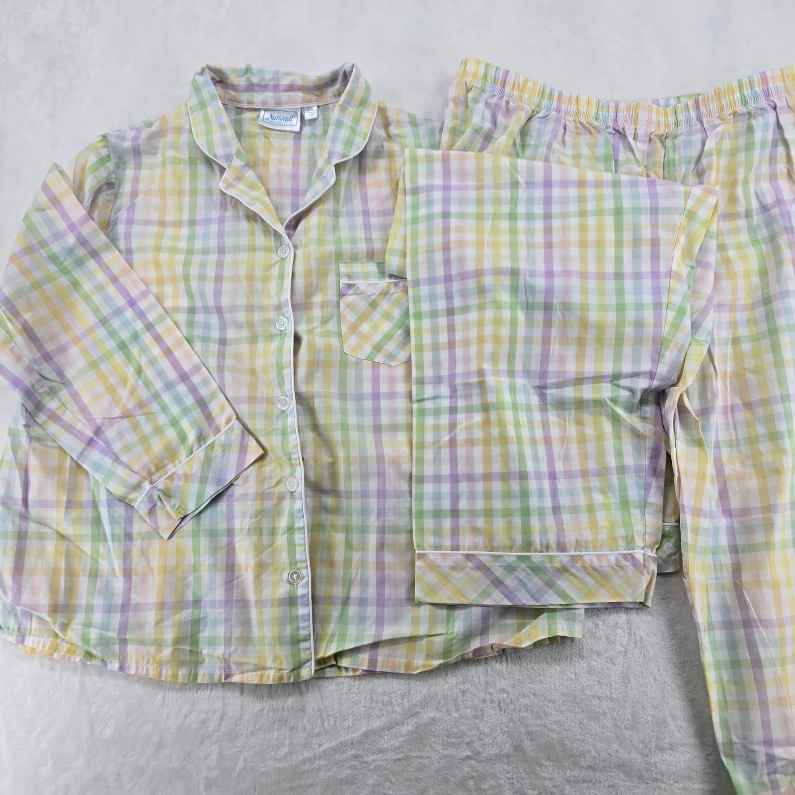National Pajama Set Womens PXL Pajamas Pastel Plaid Cotton Blend Gingham