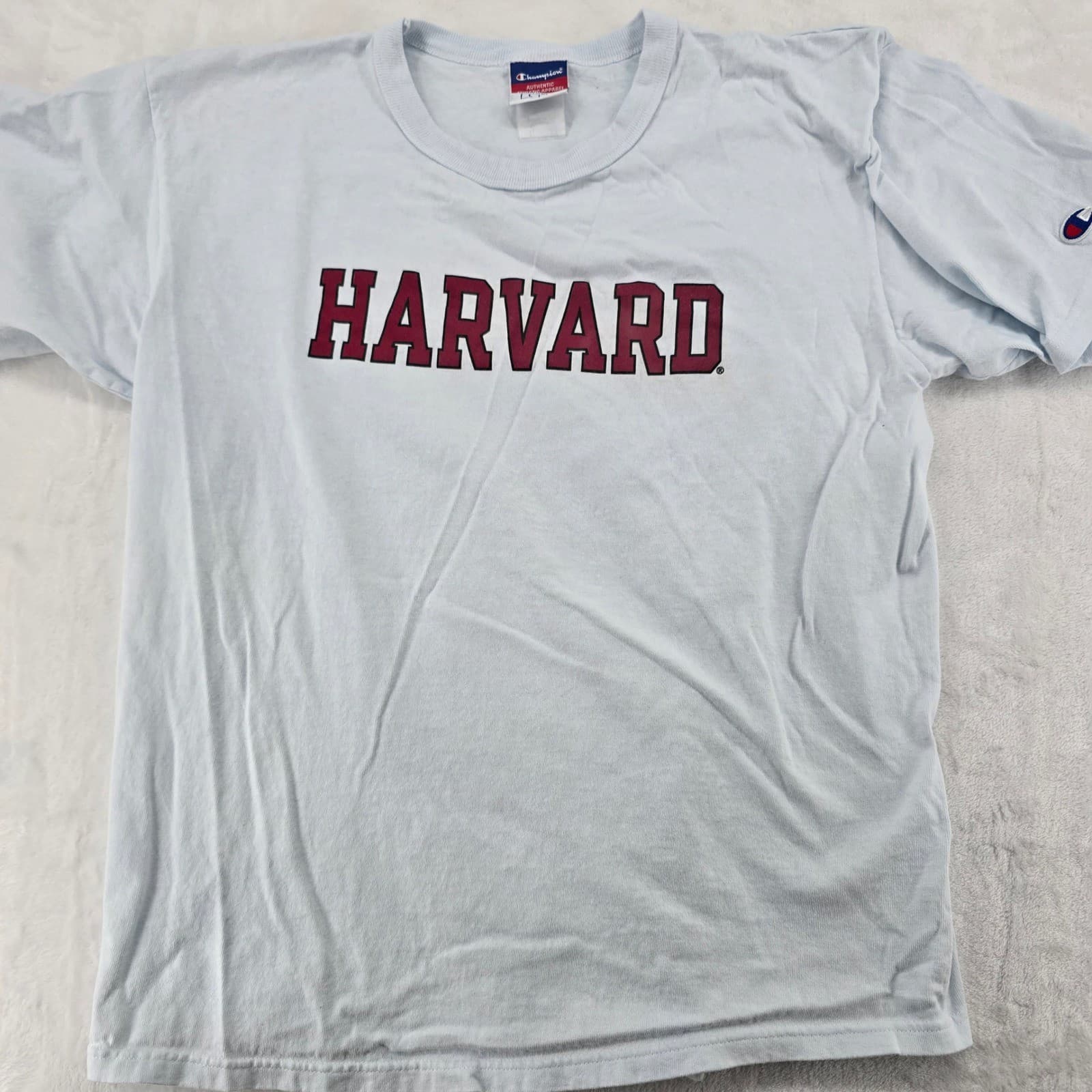 Champion T-Shirt Mens L Tee Light Blue Harvard University Graphic Cotton Blend
