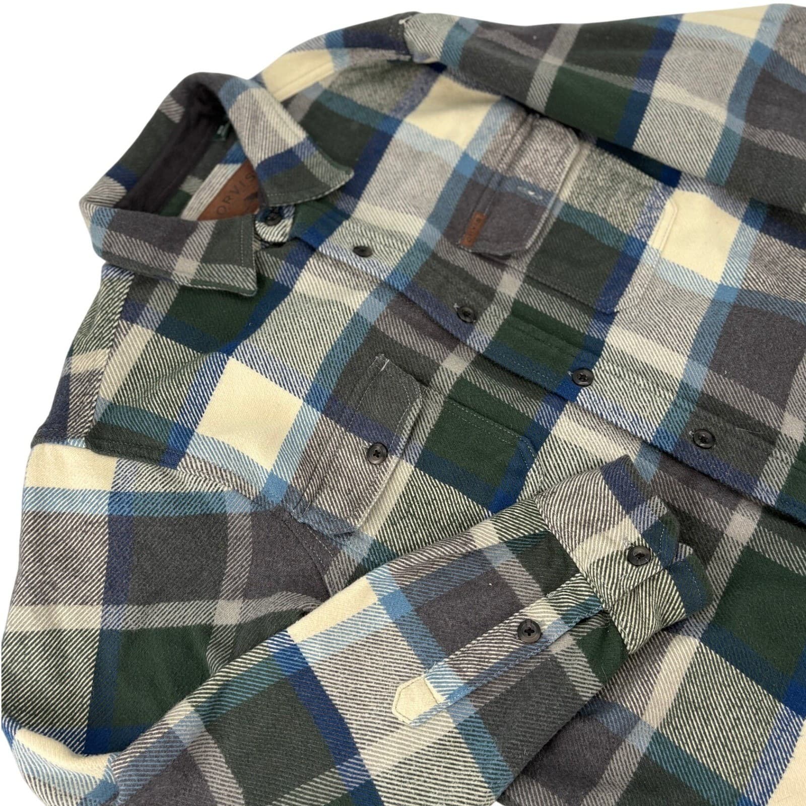 Orvis Classic Collection Flannel Shirt Plaid Heavyweight Medium Green Mens