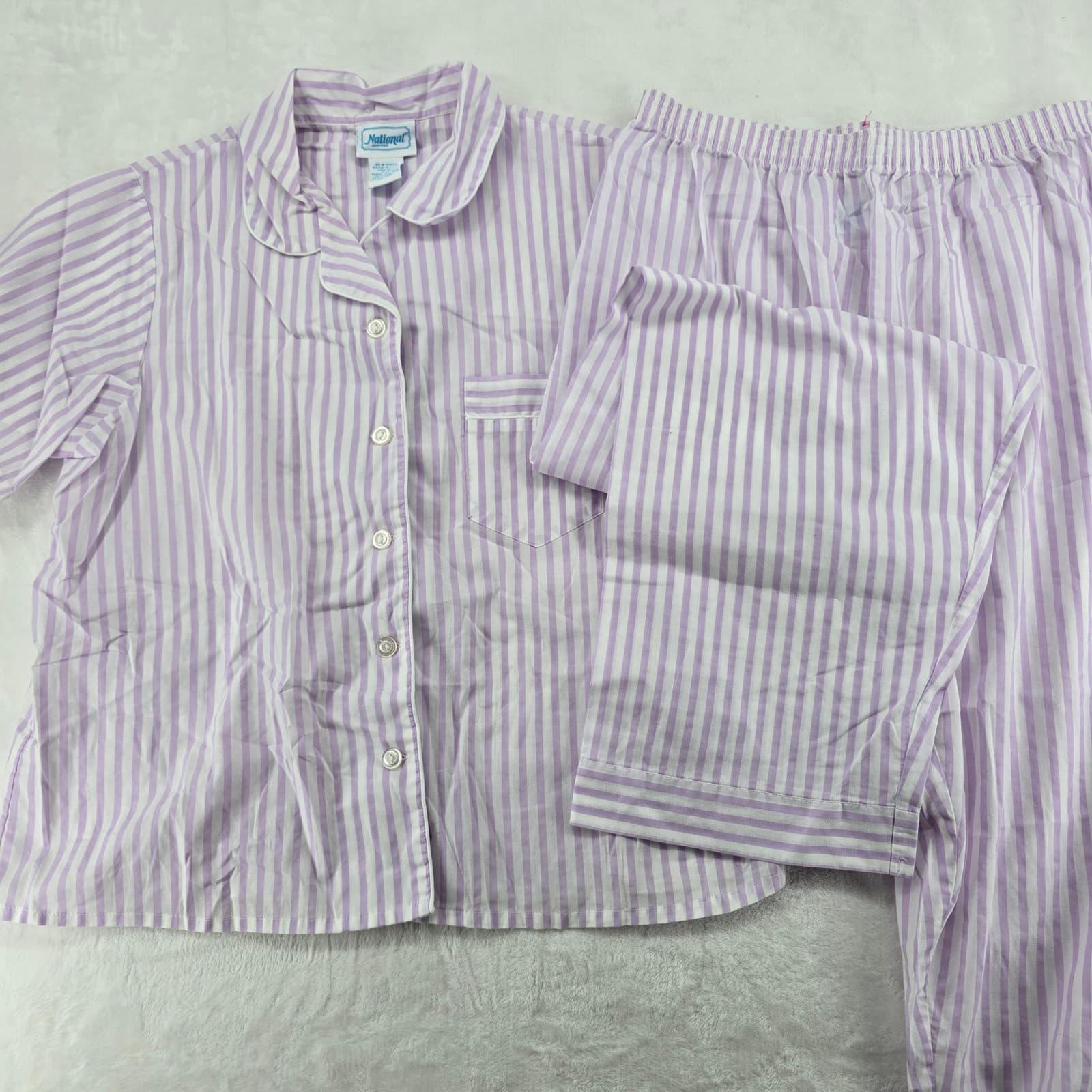 National Pajama Set Womens PXL Pajamas Purple Striped 2pc Cotton Blend 17704