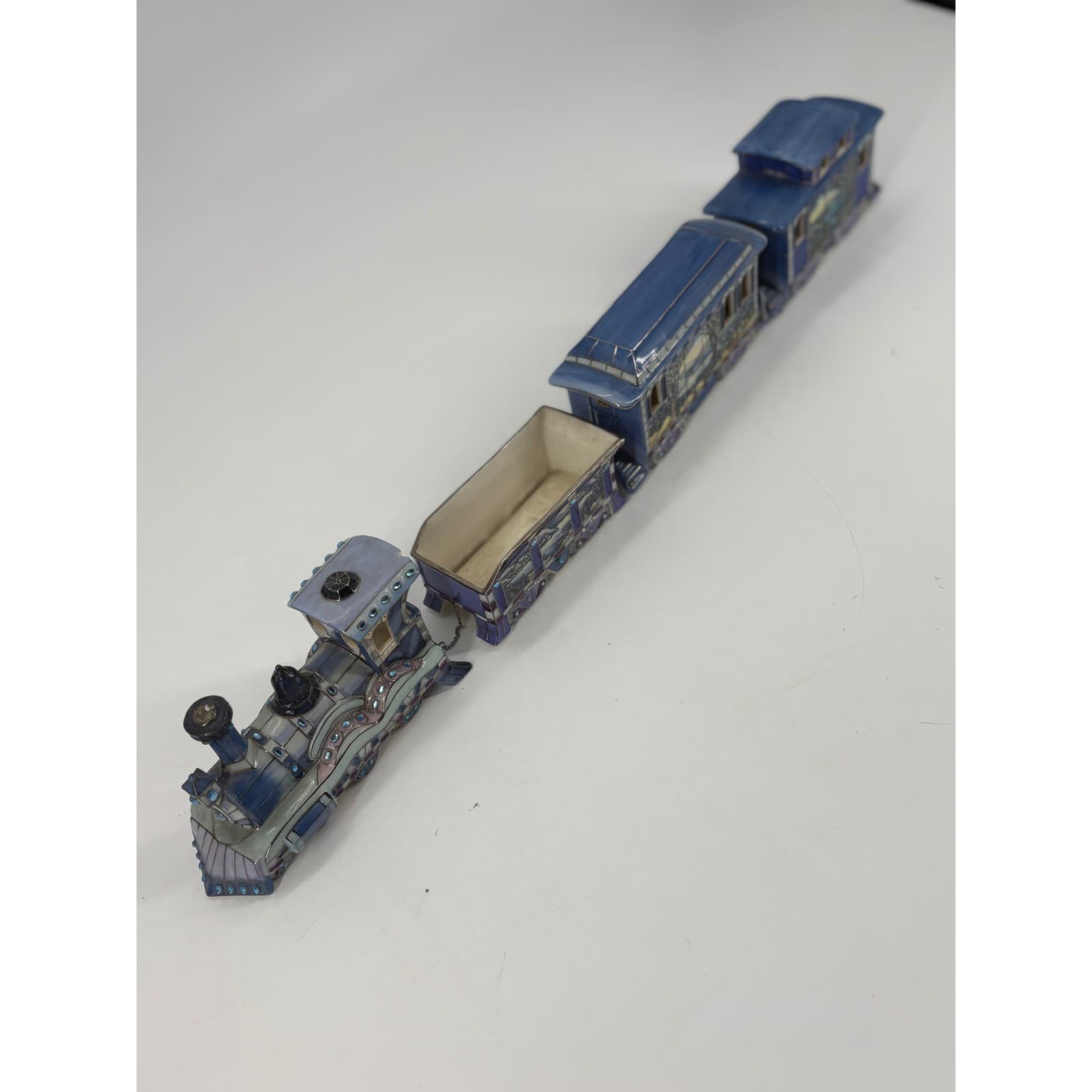 Bradford Editions Train Set Reflections on Louis Comfort Tiffany Blue 4pc Set
