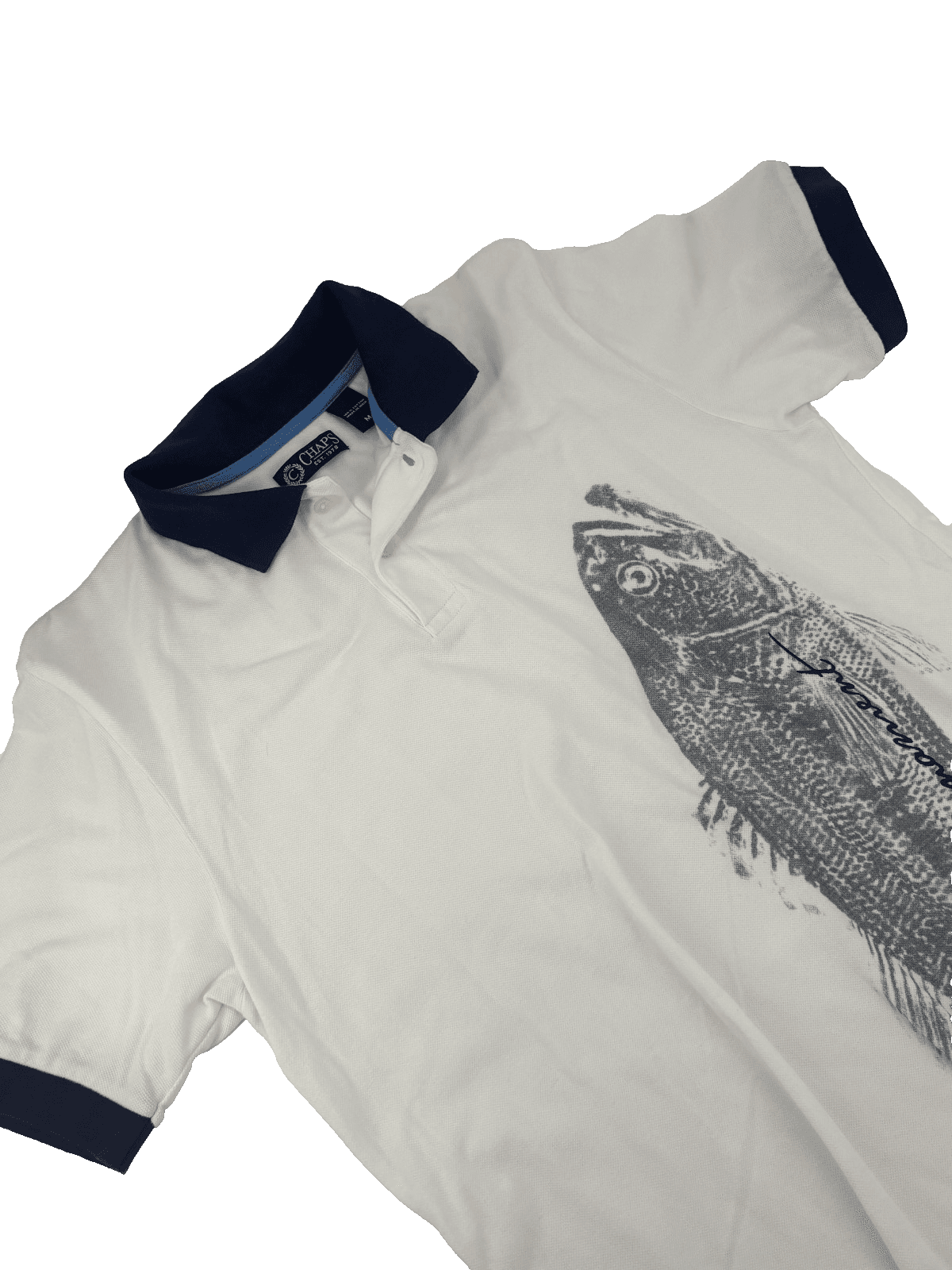Chaps Polo Shirt Men M Fish Graphic Fishing Nautical Cotton
