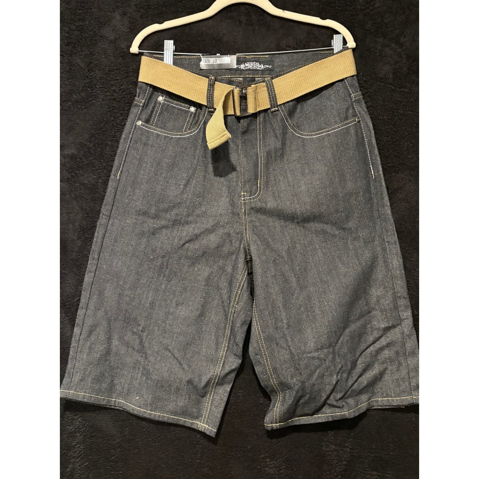 Urban Label Mens Denim Jean Shorts with Belt Size 32 Y2K Skater Grunge