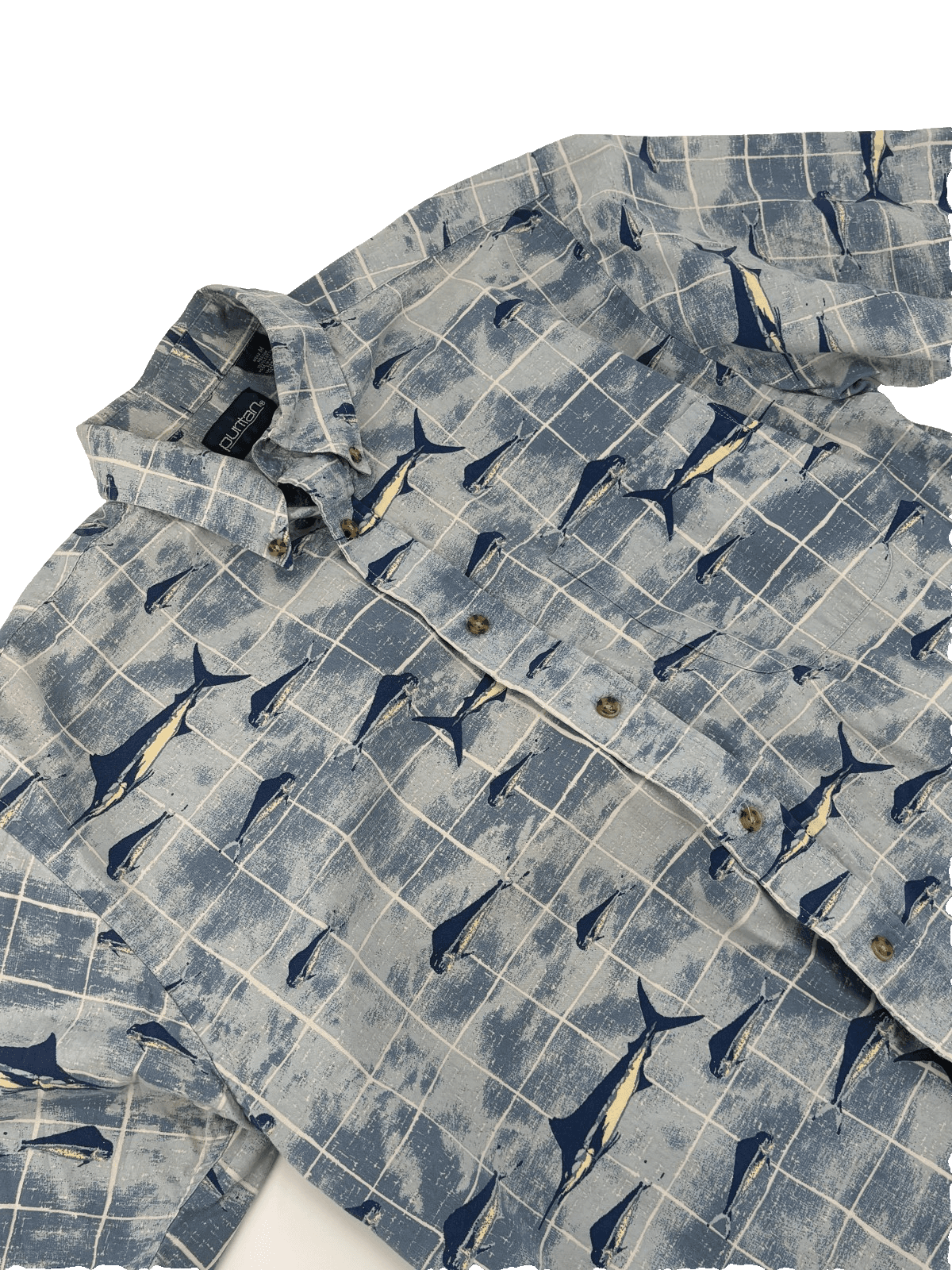 Puritan Men’s M Nautical Fish Print Button Up Shirt Marlin Fishing