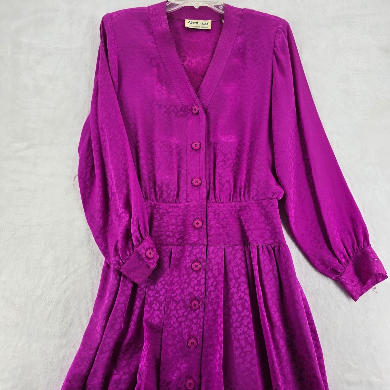 Albert Nipon Executive Dress Womens 10 Midi Dress Magenta Pink Silk Jacquard