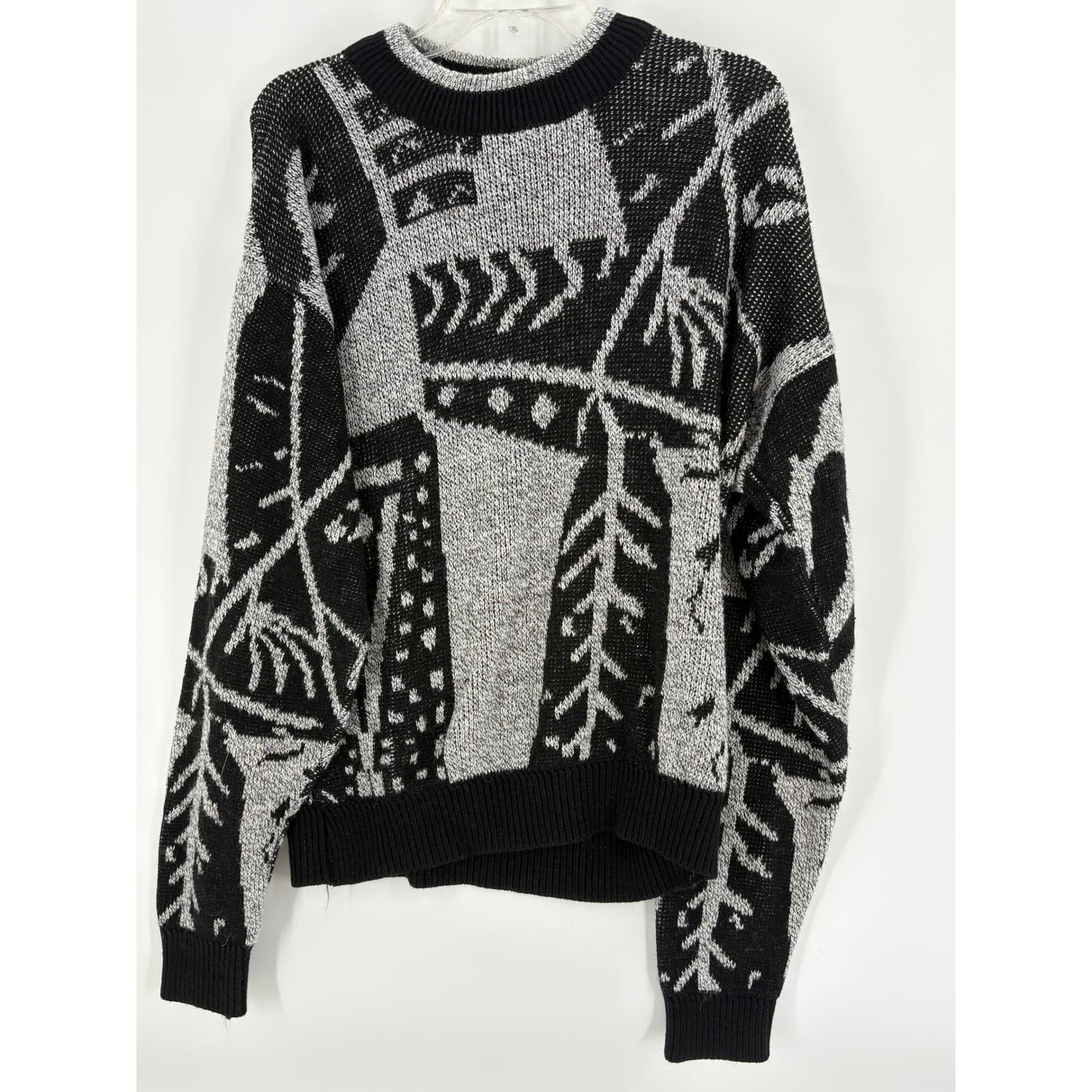 Vintage Le Tigre Sweater Abstract Pattern Crewneck Made in USA Black Gray M