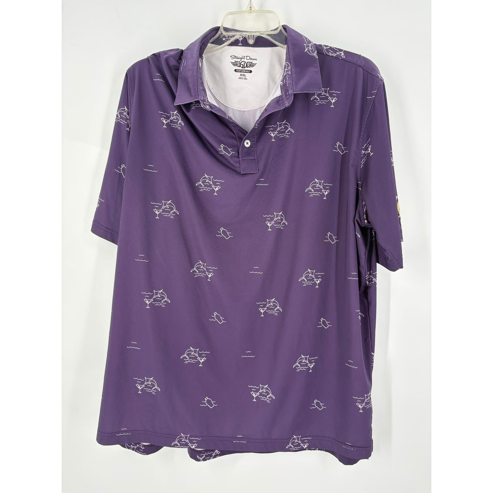 Straight Down Performance Golf Polo Shirt XXL Purple Martini Print Short Sleeve