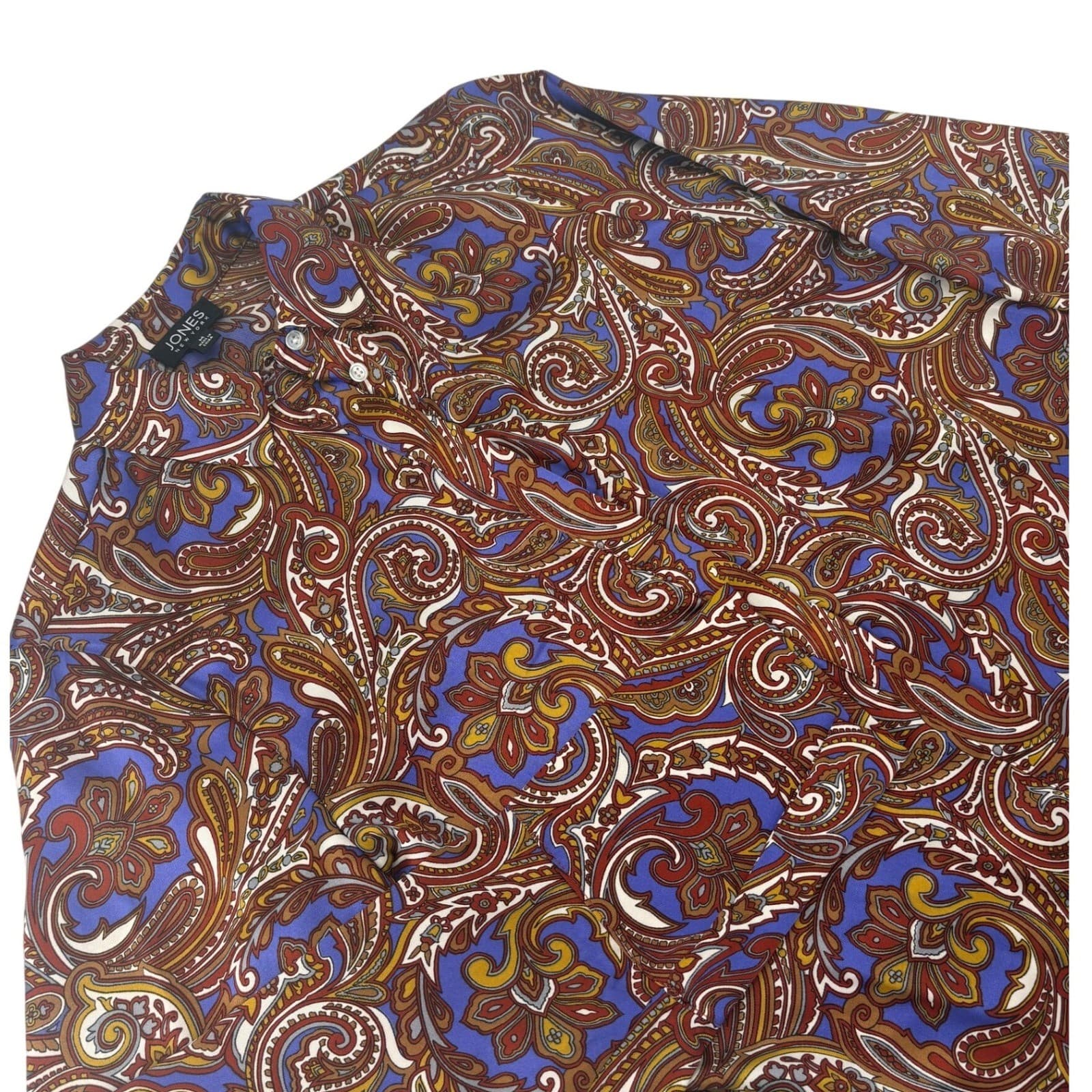 Jones New York Shirt Womens Medium Blouse Blue Paisley Button Down Long Sleeve