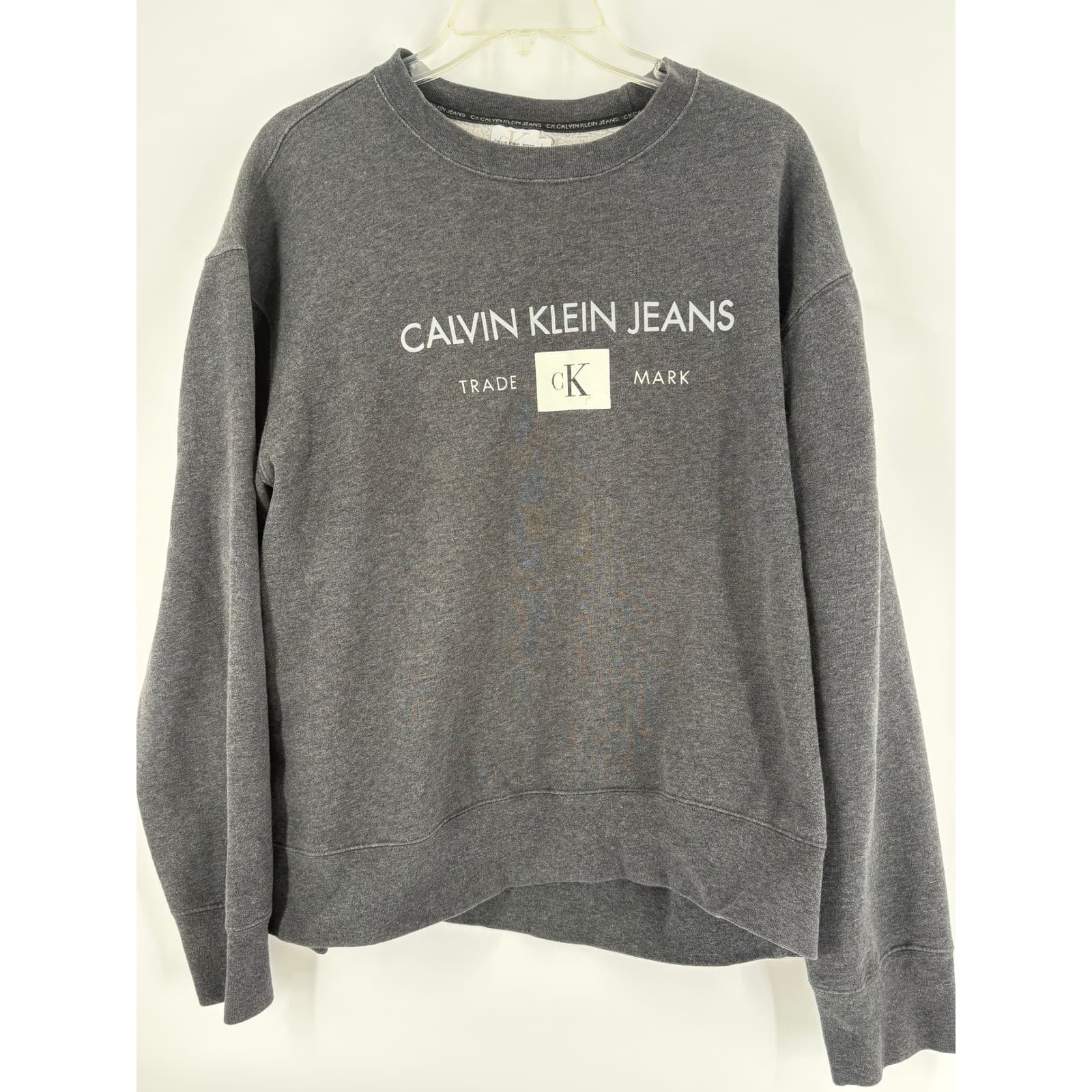 Calvin Klein Jeans Gray Pullover Sweatshirt Mens Size L Logo Graphic Top