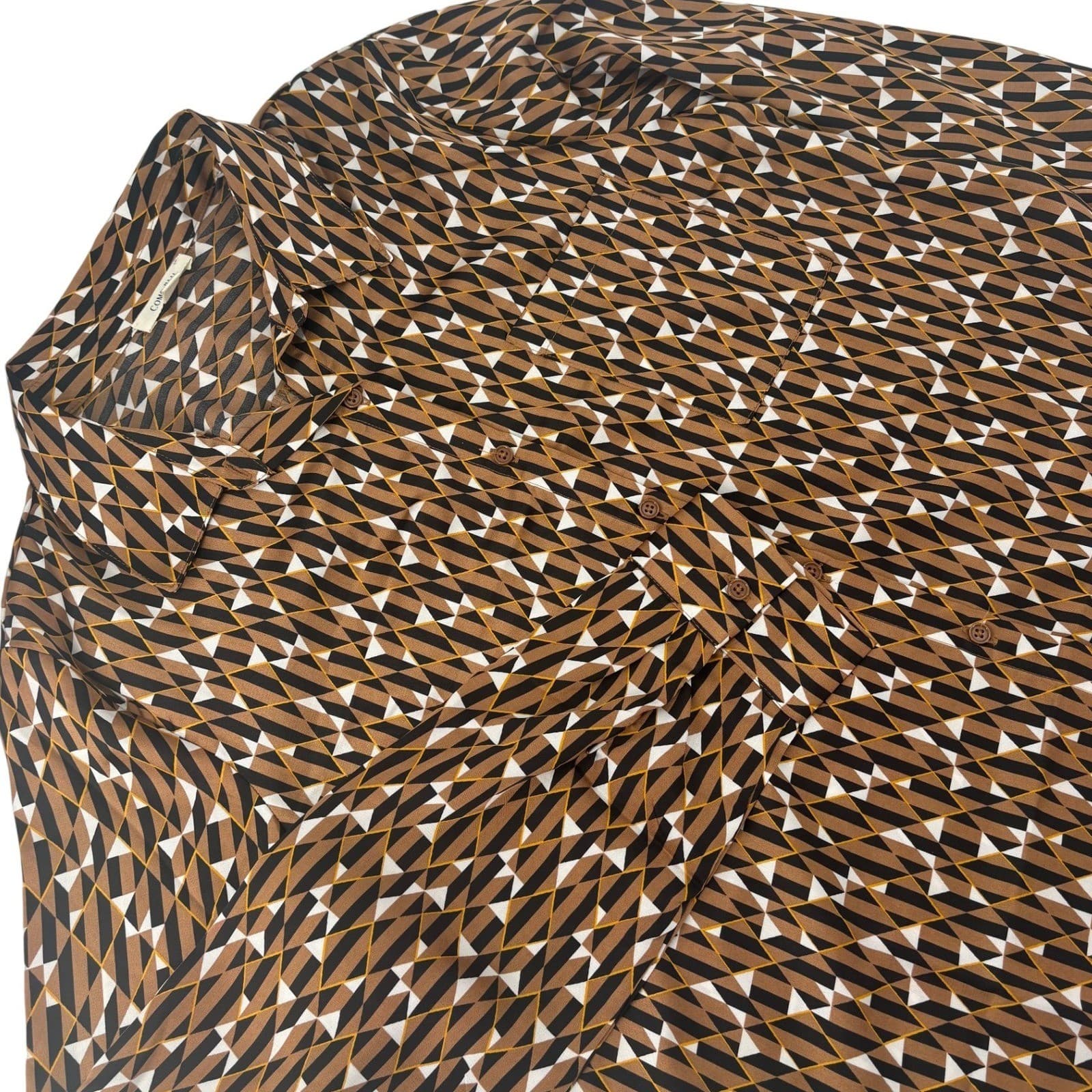 Como Blu Button Up Womens Size M Shirt Brown Geometric J2U046BLU Long Sleeve