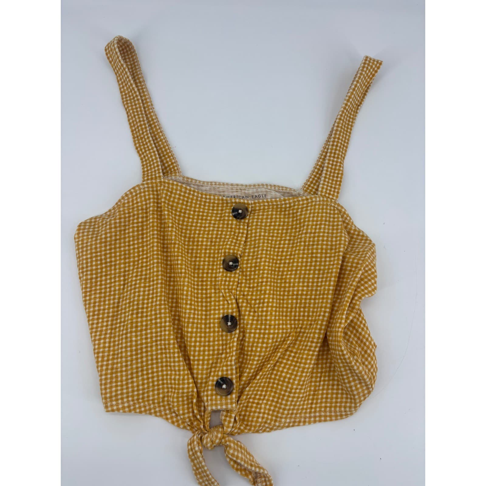 American Eagle Outfitters Mustard Yellow Gingham Tie Front Crop Top Tank Size L