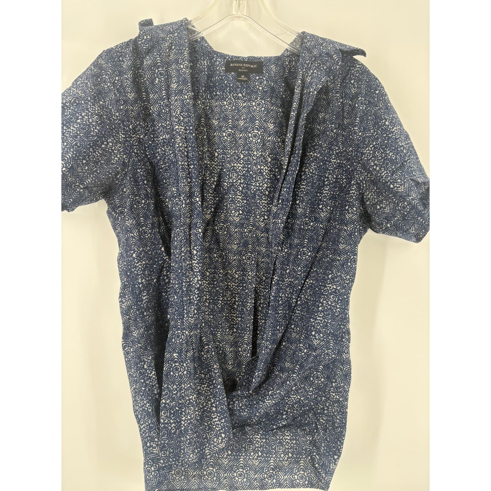 Banana Republic Slim Fit Mens Short Sleeve Button Shirt Blue Geometric Size M