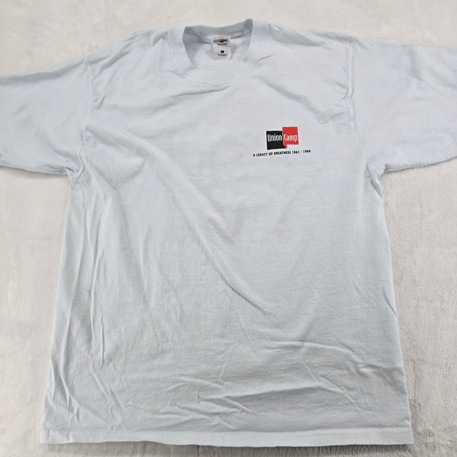 Fruit of the Loom T Shirt Mens L Tee Light Blue Union Camp The Bag Savannah GA