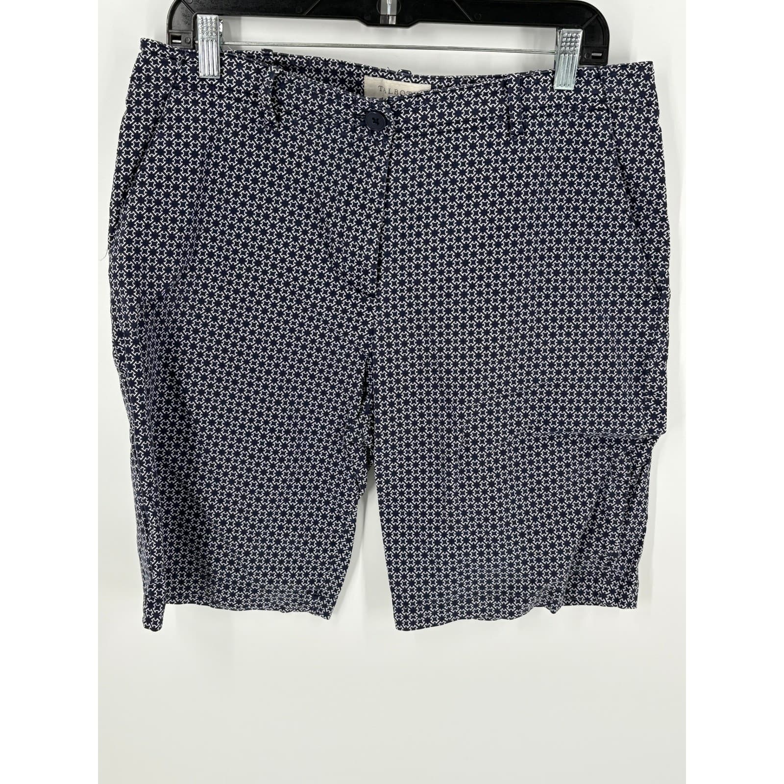 Talbots Women's Shorts Size 12 Navy Blue White Geometric Pattern Cotton Blend *