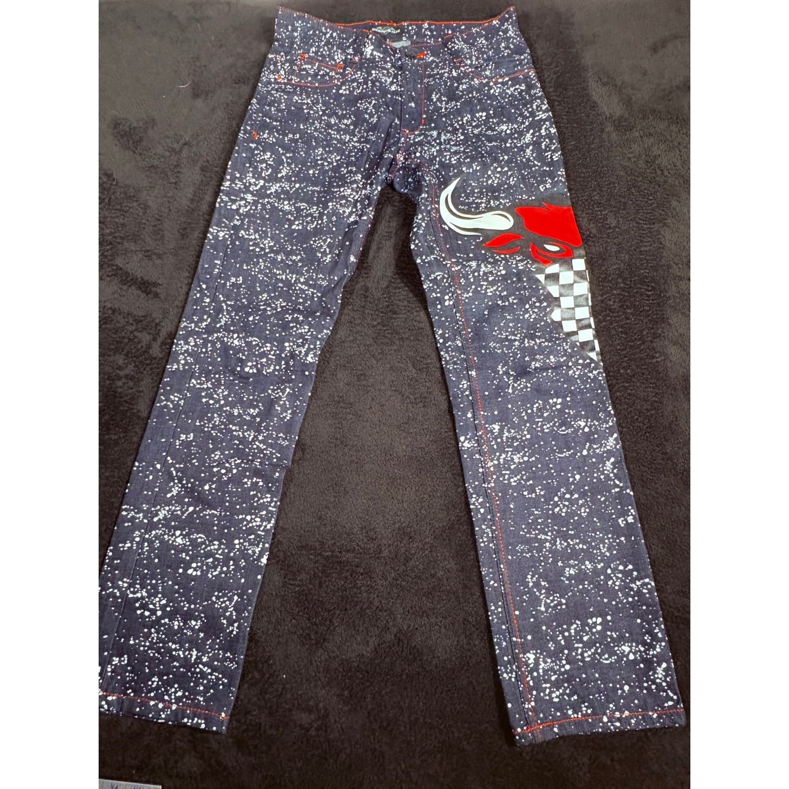 Diamond Stash Jeans 23 Jordan Graphic Print Denim Pants Red Bulls Racing Style