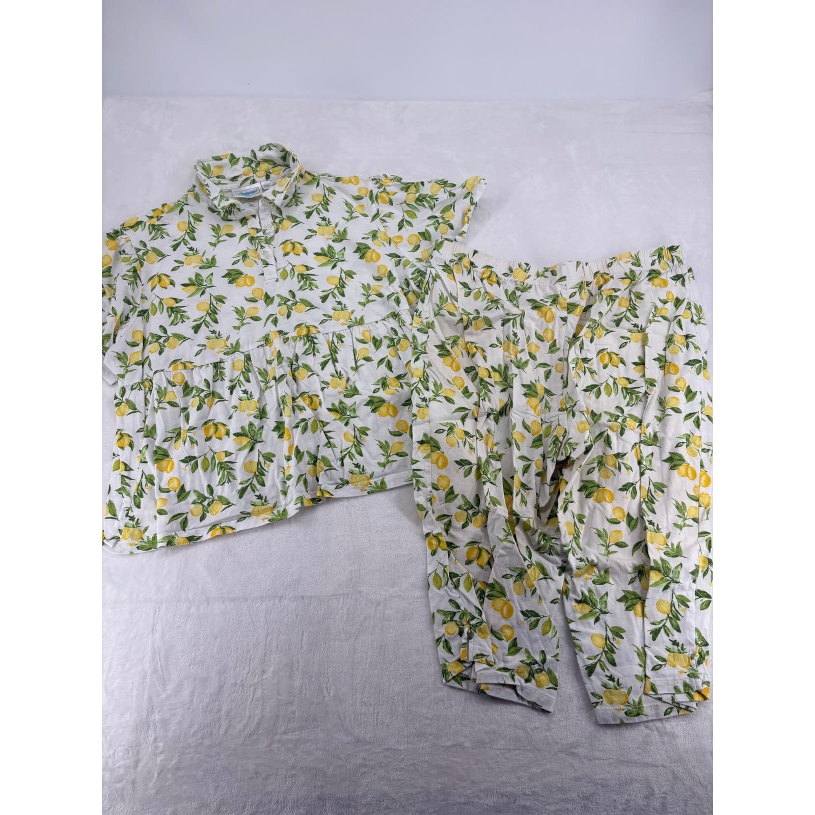 National Pajama Set Womens PXL Pajamas White Lemon Print Cotton Short Sleeve PXL