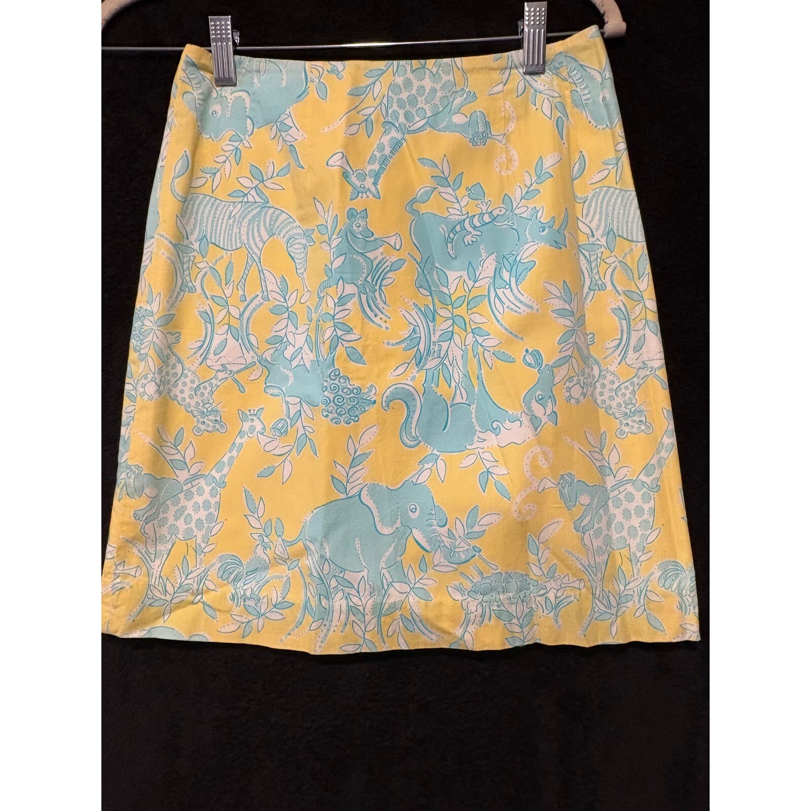 Lilly Pulitzer Skirt 0 Yellow Aqua Safari Animal Print Cotton Jungle Lined