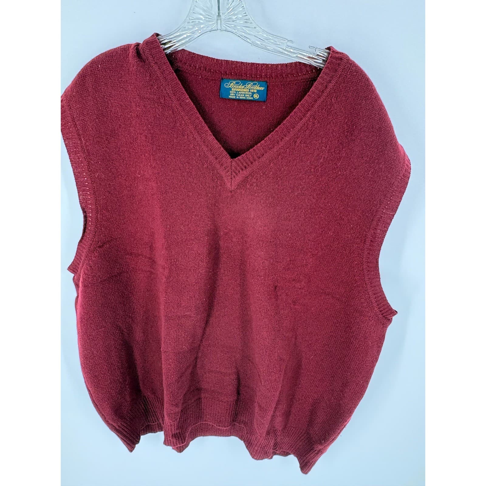 Brooks Brothers Mens V Neck Sweater Vest Burgundy Lambswool XL
