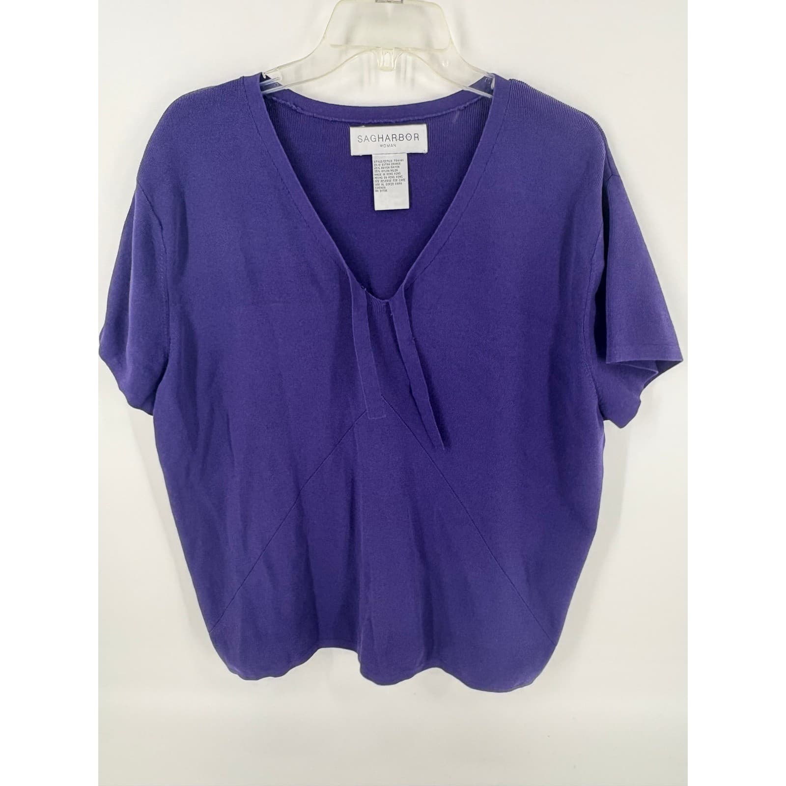 Sag Harbor Woman Purple Rayon Blend V Neck Short Sleeve Knit Top 2X