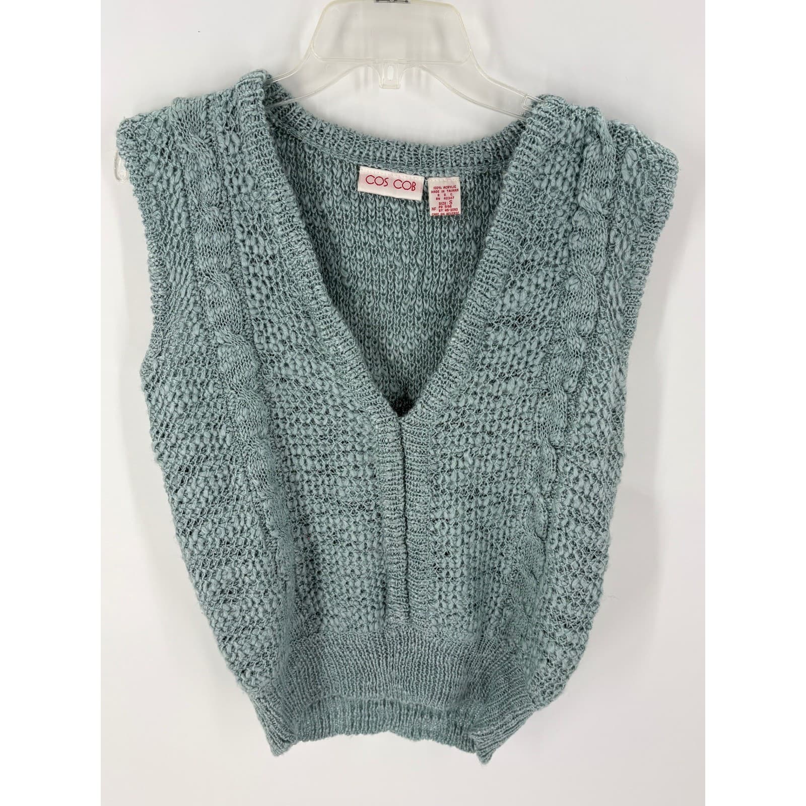 COS COB Teal Cable Knit V Neck Sleeveless Sweater Vest Women's Size S