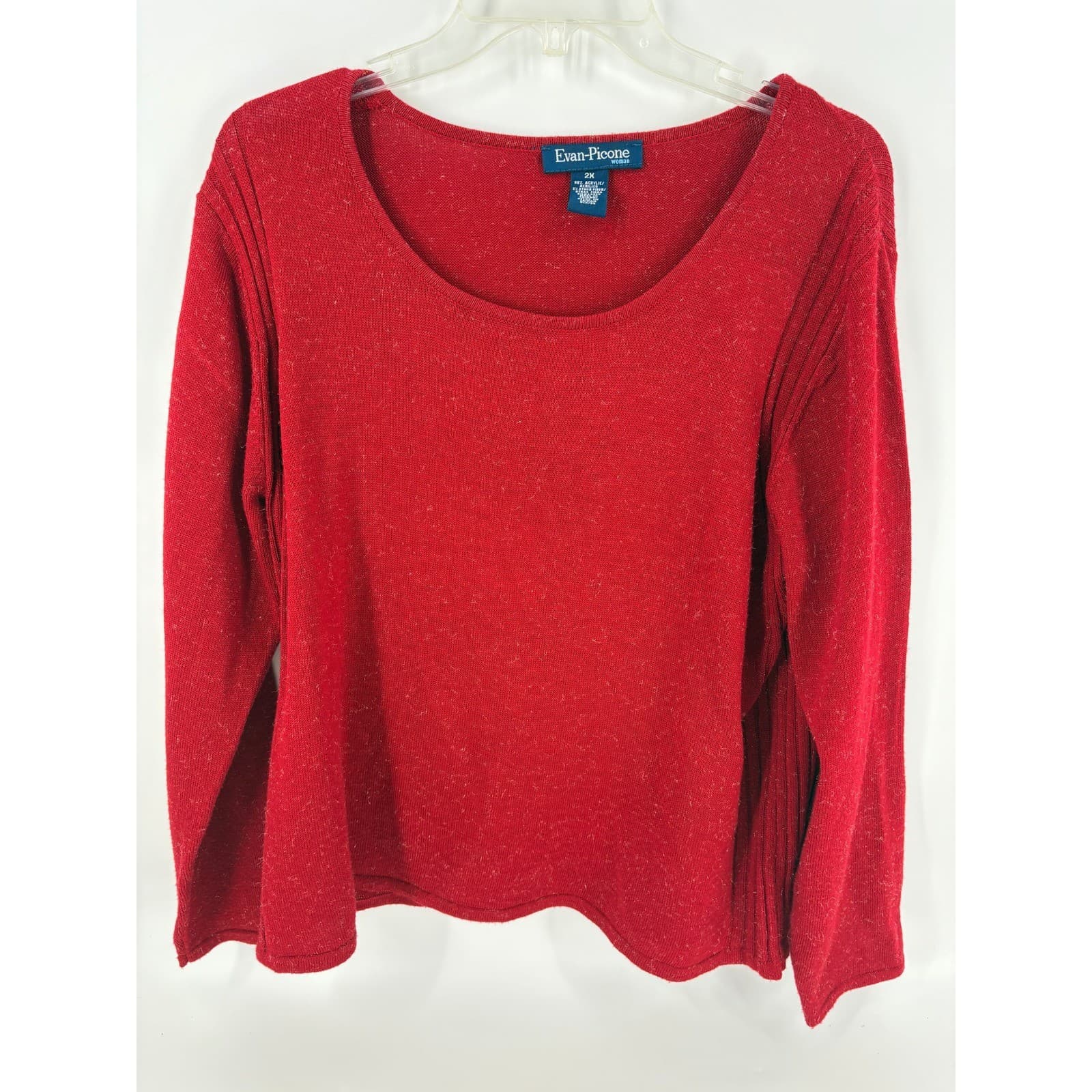 Evan Picone Woman Red Knit Sweater Long Sleeve Scoop Neck 2X Plus Size