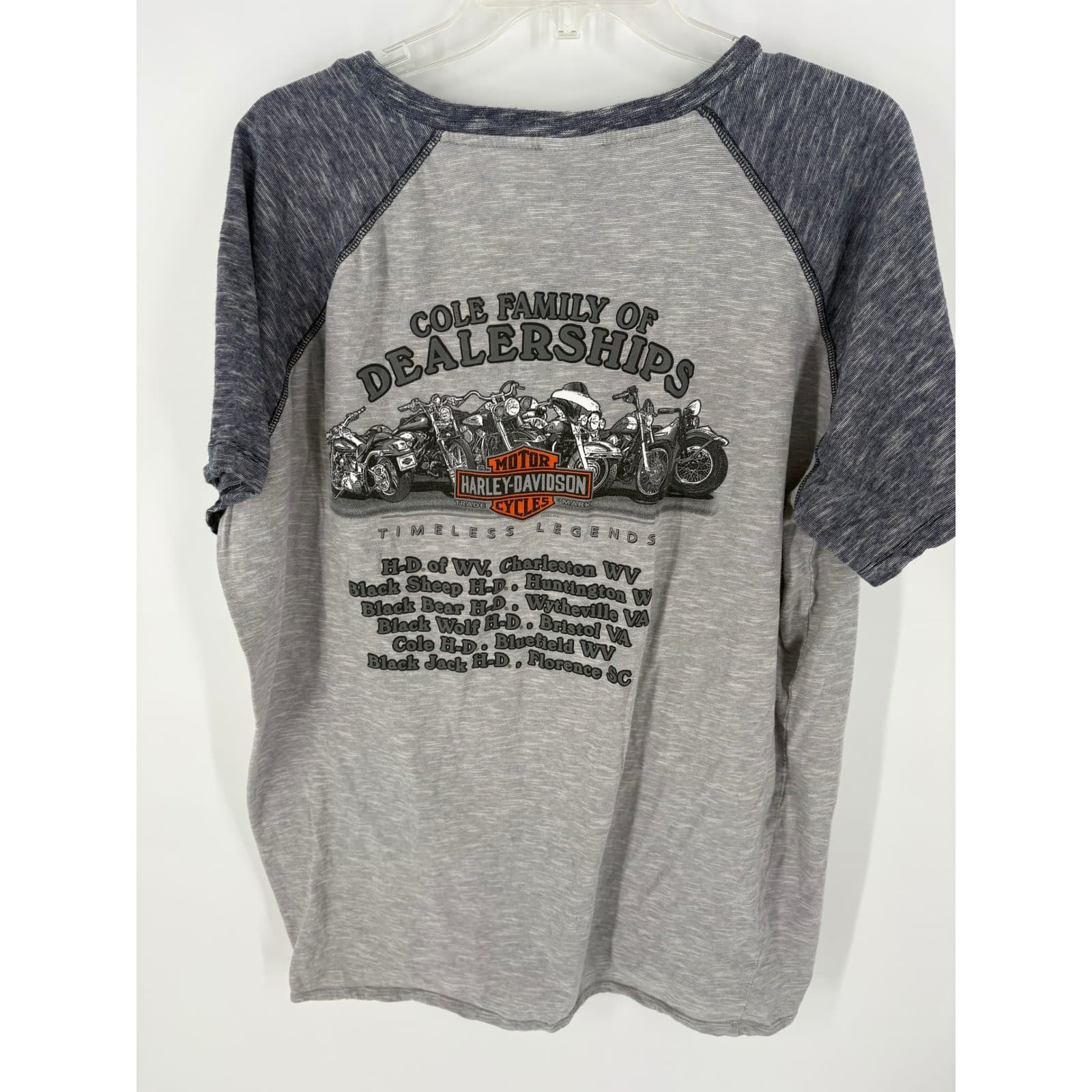 Harley Davidson Cole Family Dealerships Raglan T Shirt Mens 2XL Gray Blue