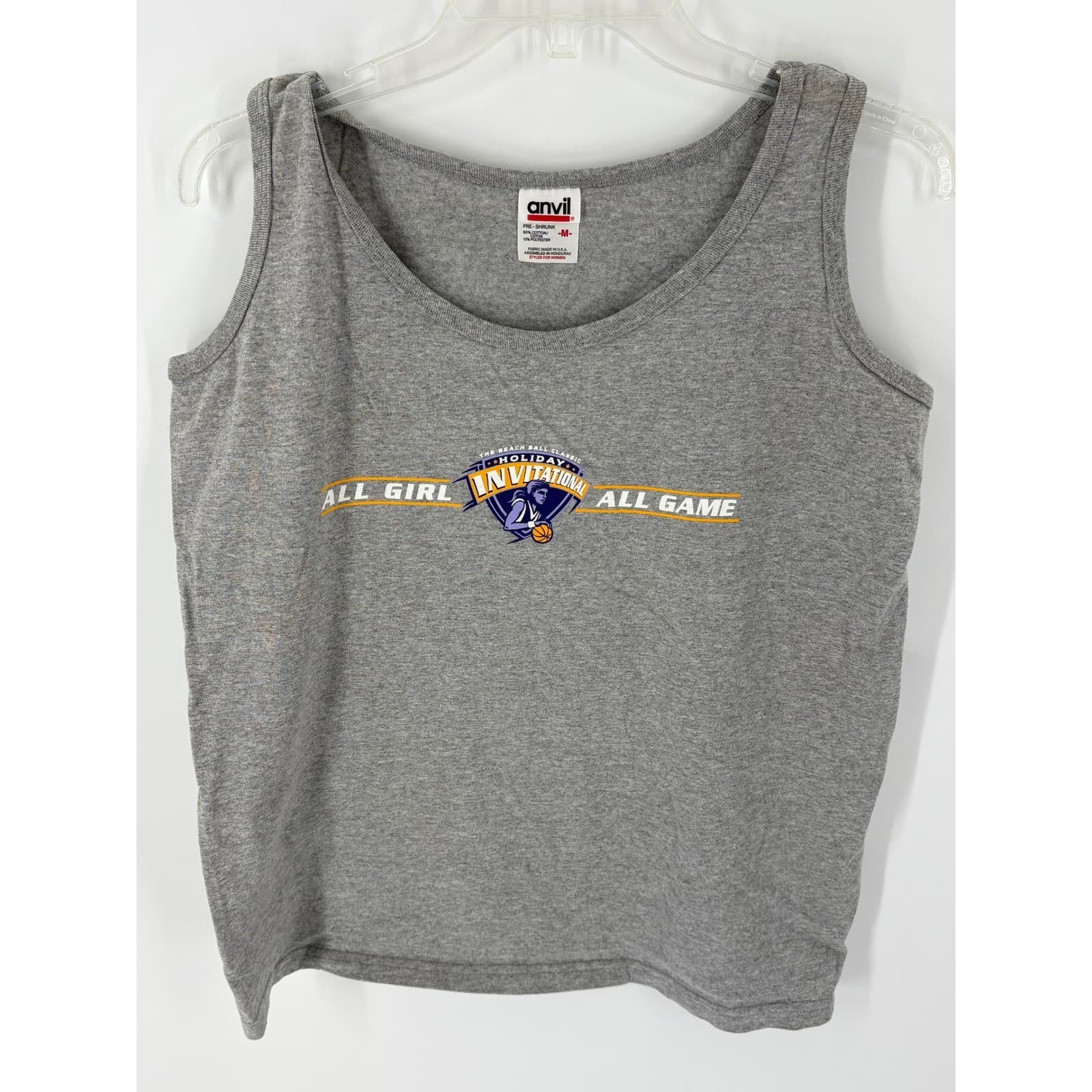 Anvil All Girl All Game Basketball Tank Top Women's Medium Gray Cotton Blend