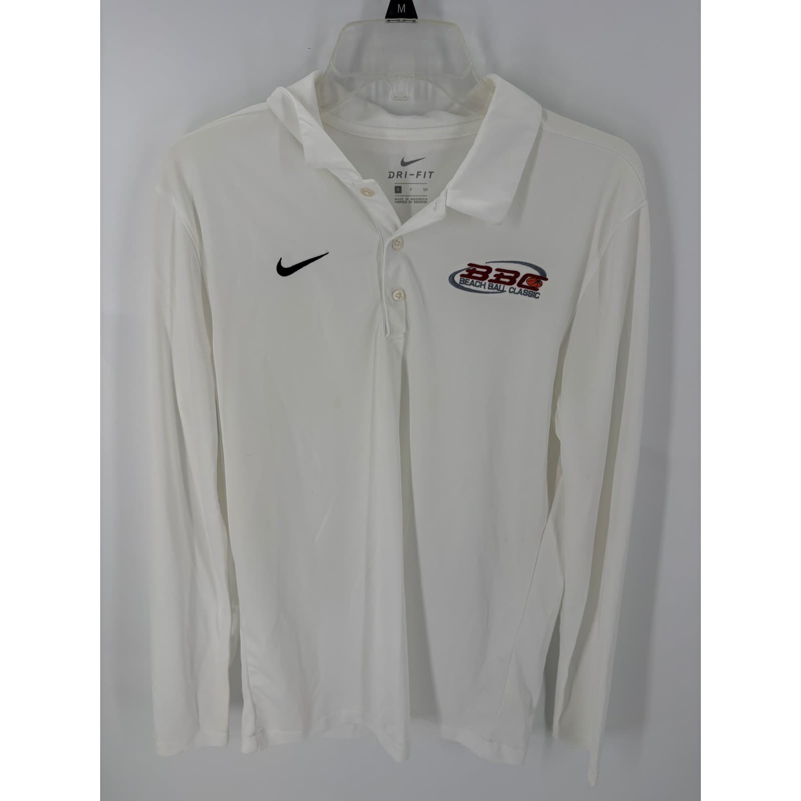 Nike Dri Fit White Long Sleeve Beach Ball Classic Basketball Polo Shirt Mens S