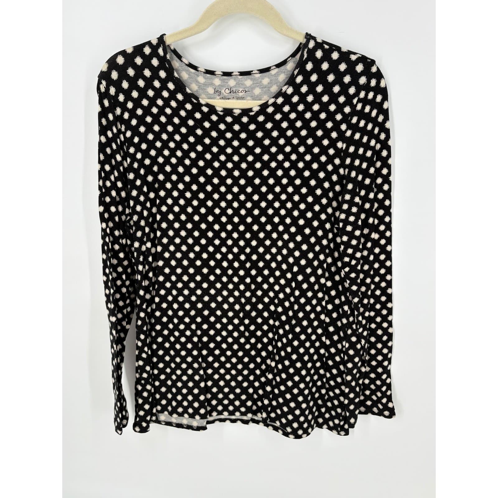 Chicos Women's Black & White Diamond Print Long Sleeve Top, Size 2, Casual *
