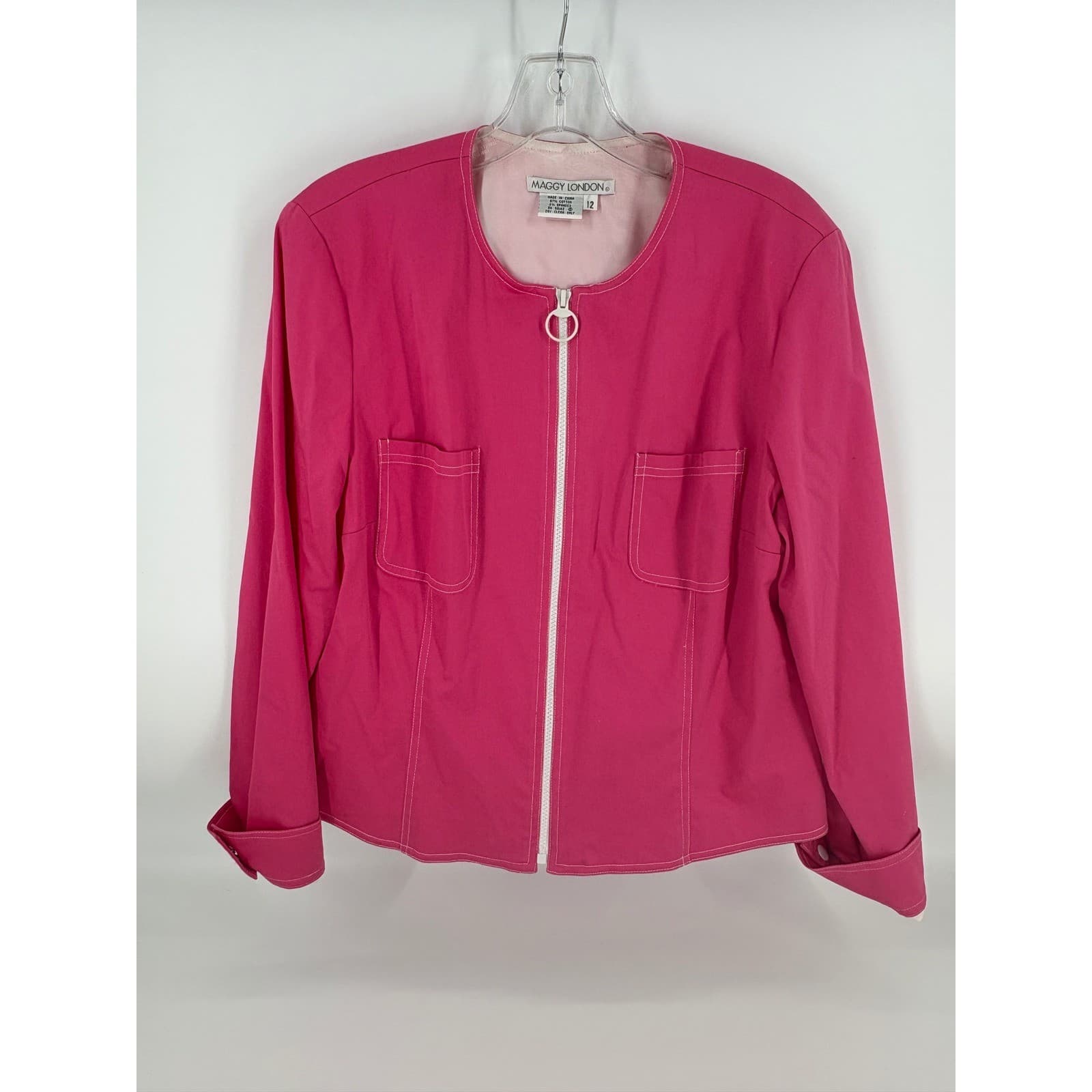 Maggy London Pink Zip Front Blazer Jacket Size 12 Cotton Blend Career