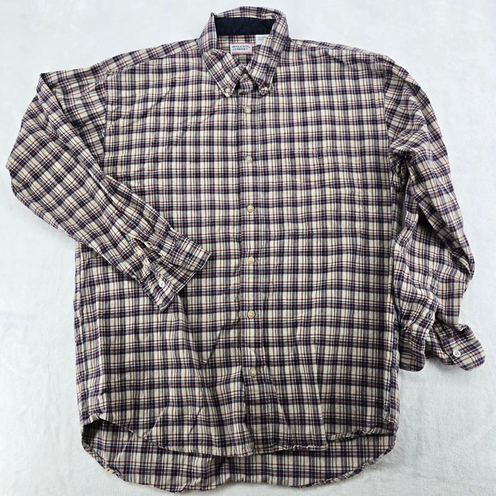Bugle Boy Button Down Mens L Shirt Multicolor Plaid Long Sleeve Cotton 6827