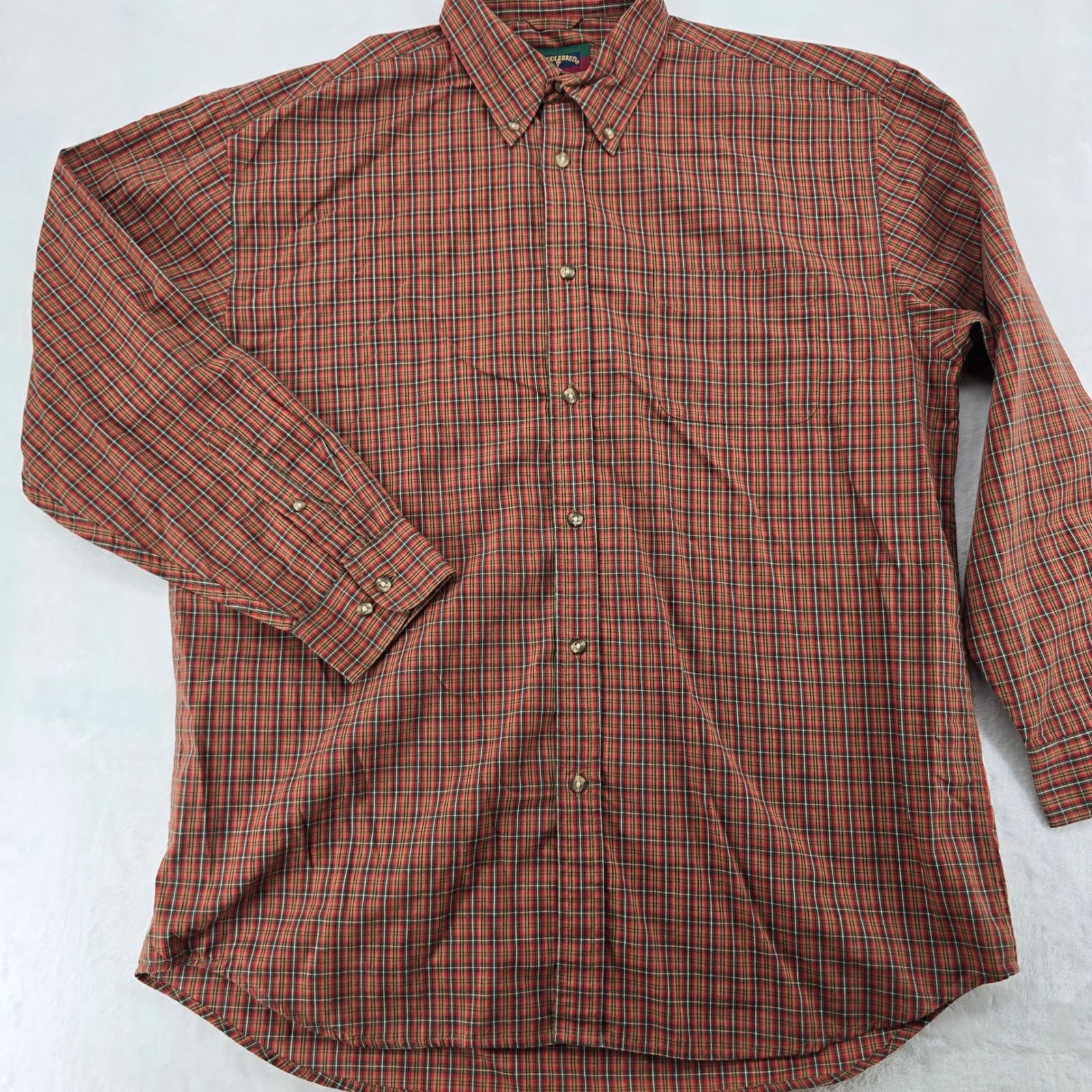 Saddlebred Button Down Shirt Mens L Long Sleeve Red Green Plaid Cotton Blend