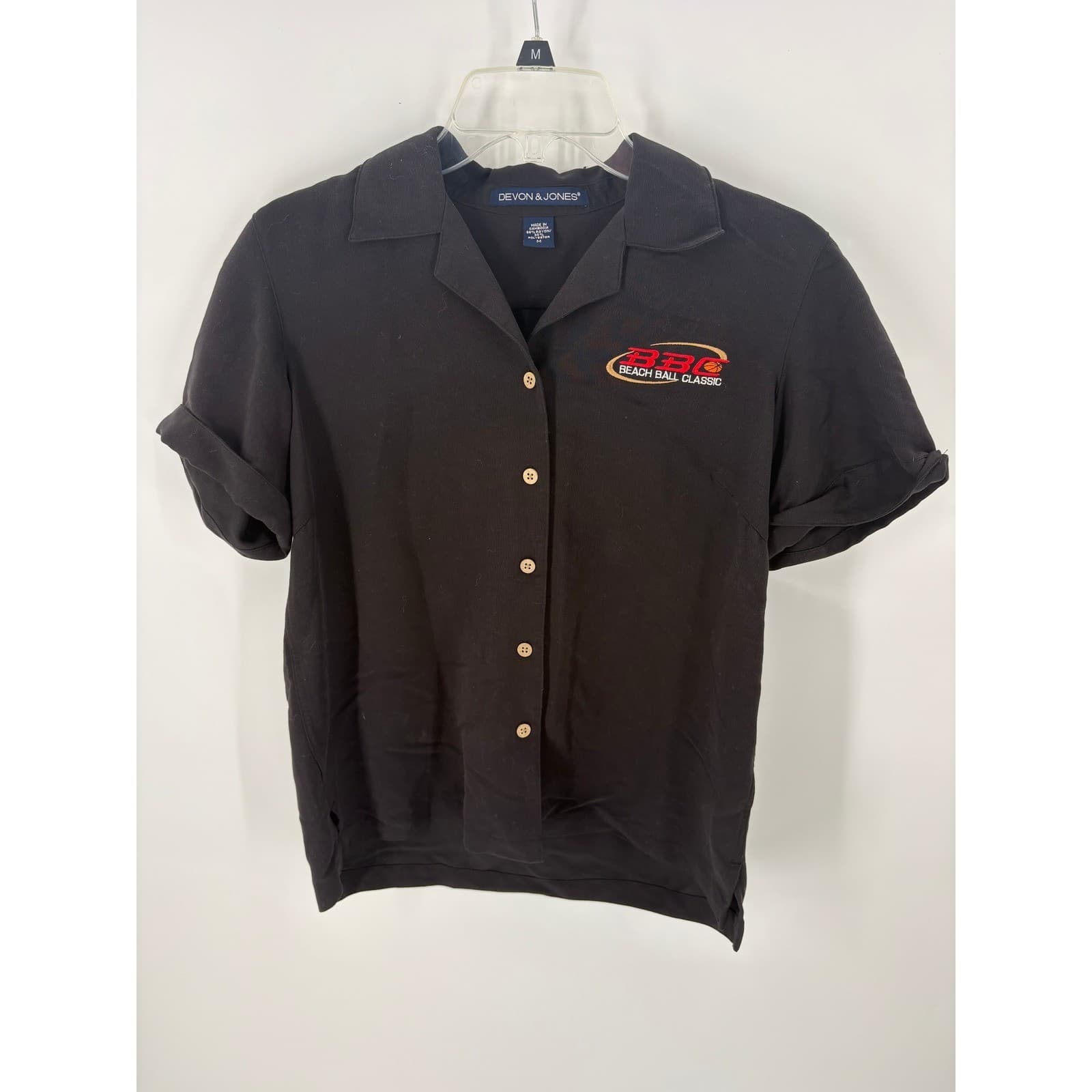 Devon Jones Black Short Sleeve Button Up Shirt BBC Beach Ball Classic Size M
