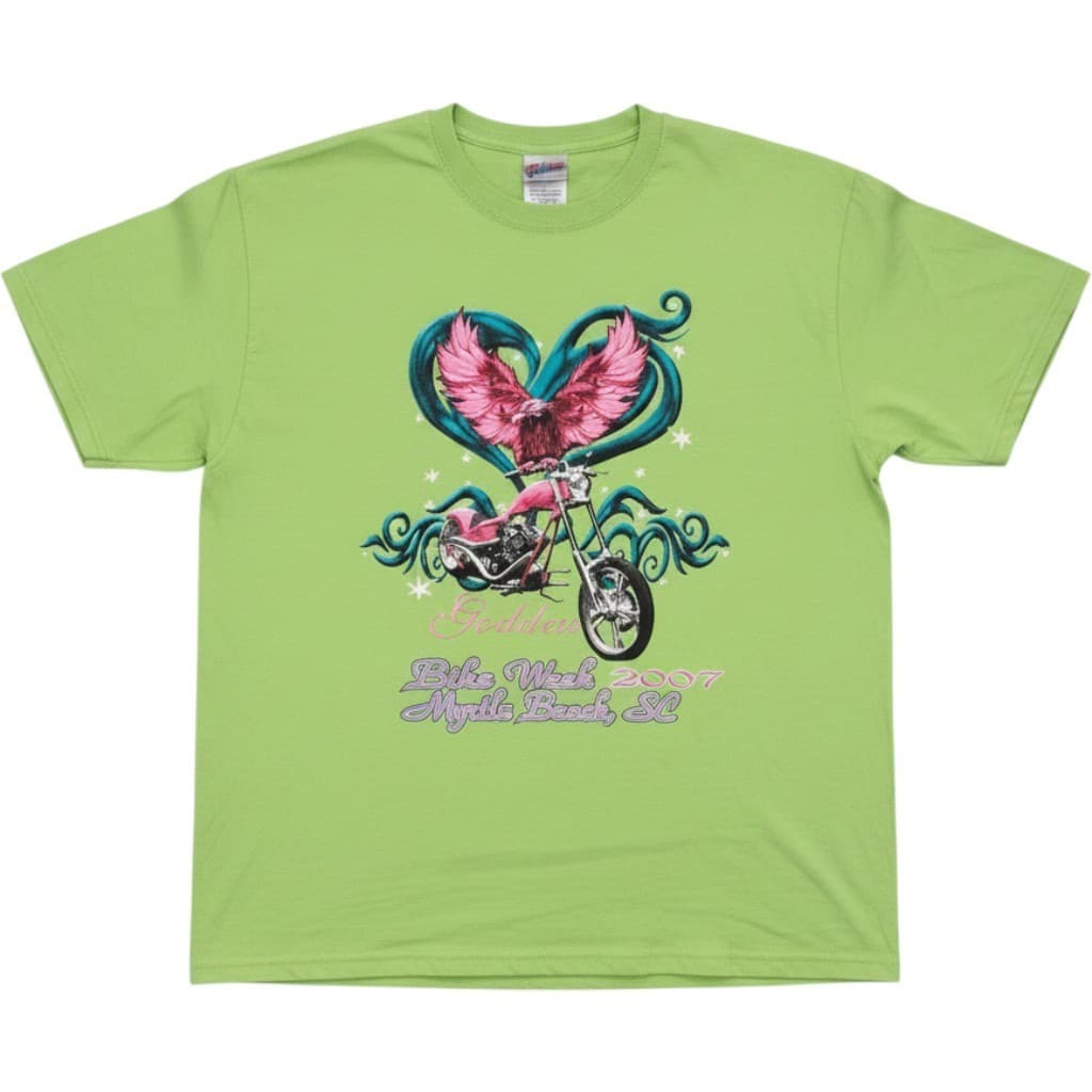 Hanes T-Shirt Womens L Green Goddess Bike Week 2007 Myrtle Beach SC Large