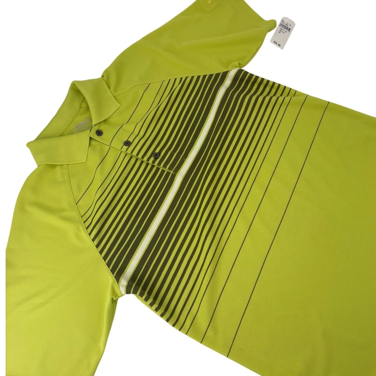 PGA Tour Striped Performance Golf Polo Shirt Small Lime Green Mens