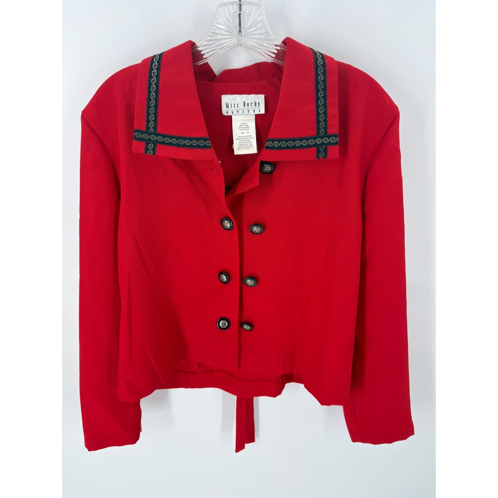 Miss Derby Petites Red Sailor Collar Jacket Blazer Women's Size 10P