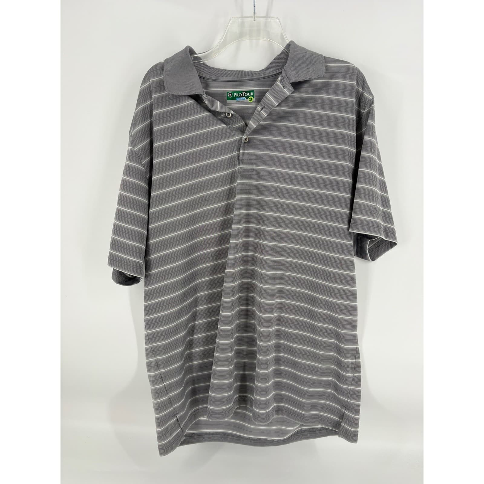 Pro Tour Cool Play Men's XL Gray Striped Short Sleeve Golf Polo Shirt
