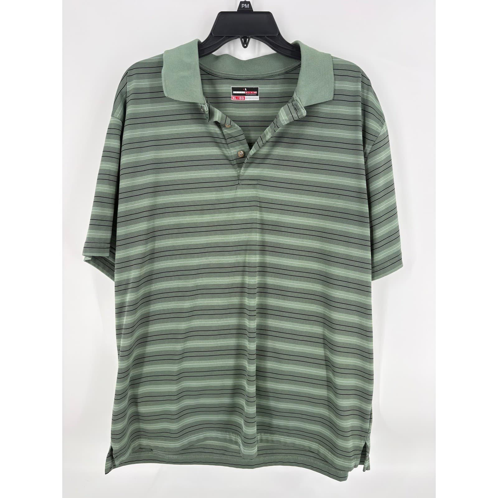Grand Slam Performance Polo Shirt Mens XL Sage Green Striped Short Sleeve
