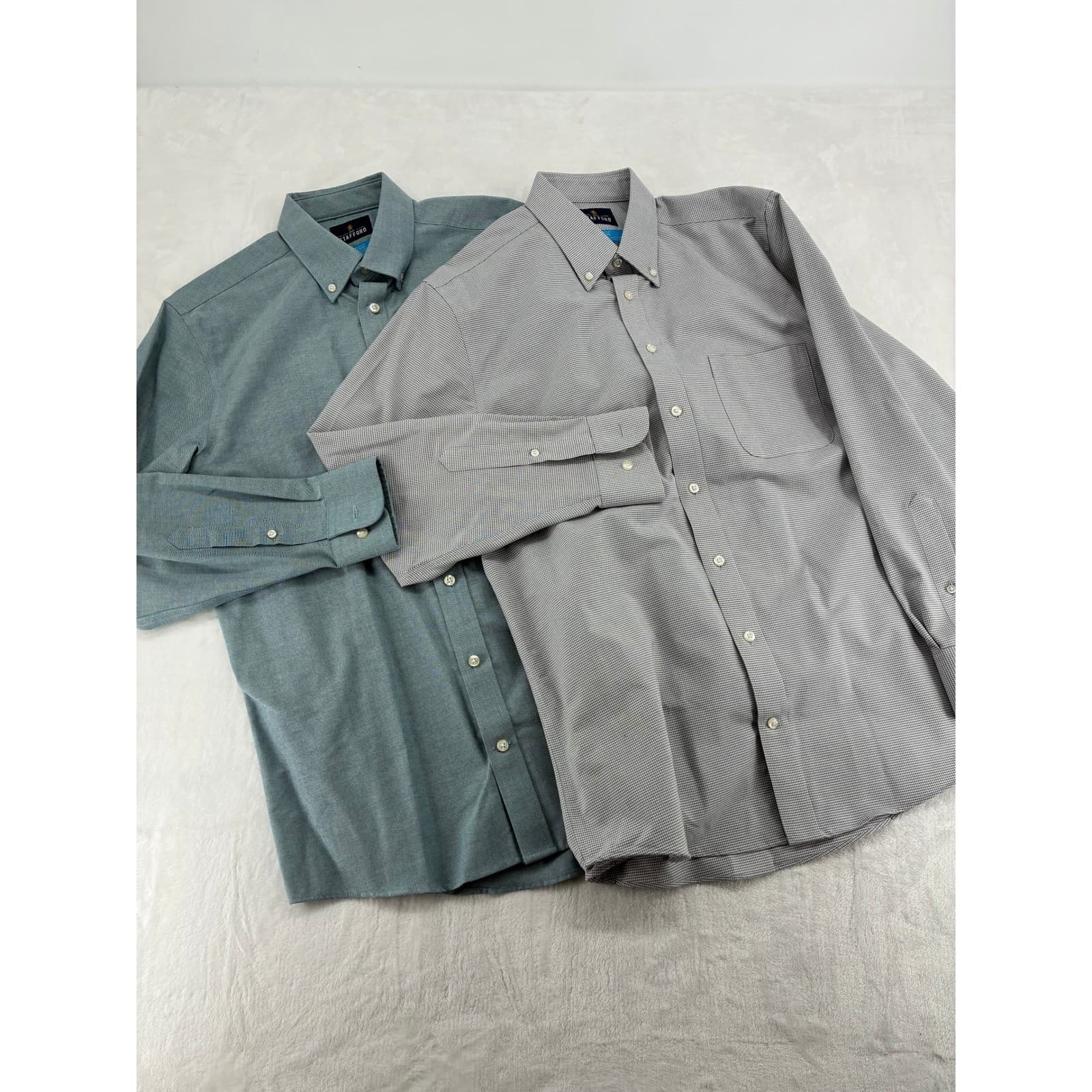 Stafford Button Down Shirt Mens M 15-15.5 Shirt Green Gray Coolmax Lot of 2
