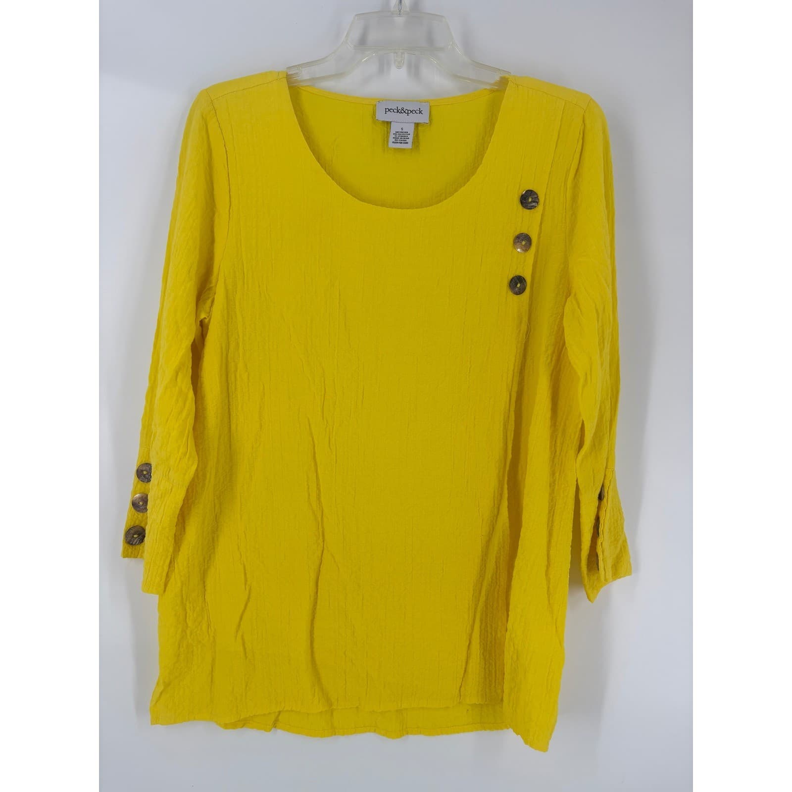 Peck & Peck Women's Yellow Rayon Polyester Blend V-Neck Top Size S