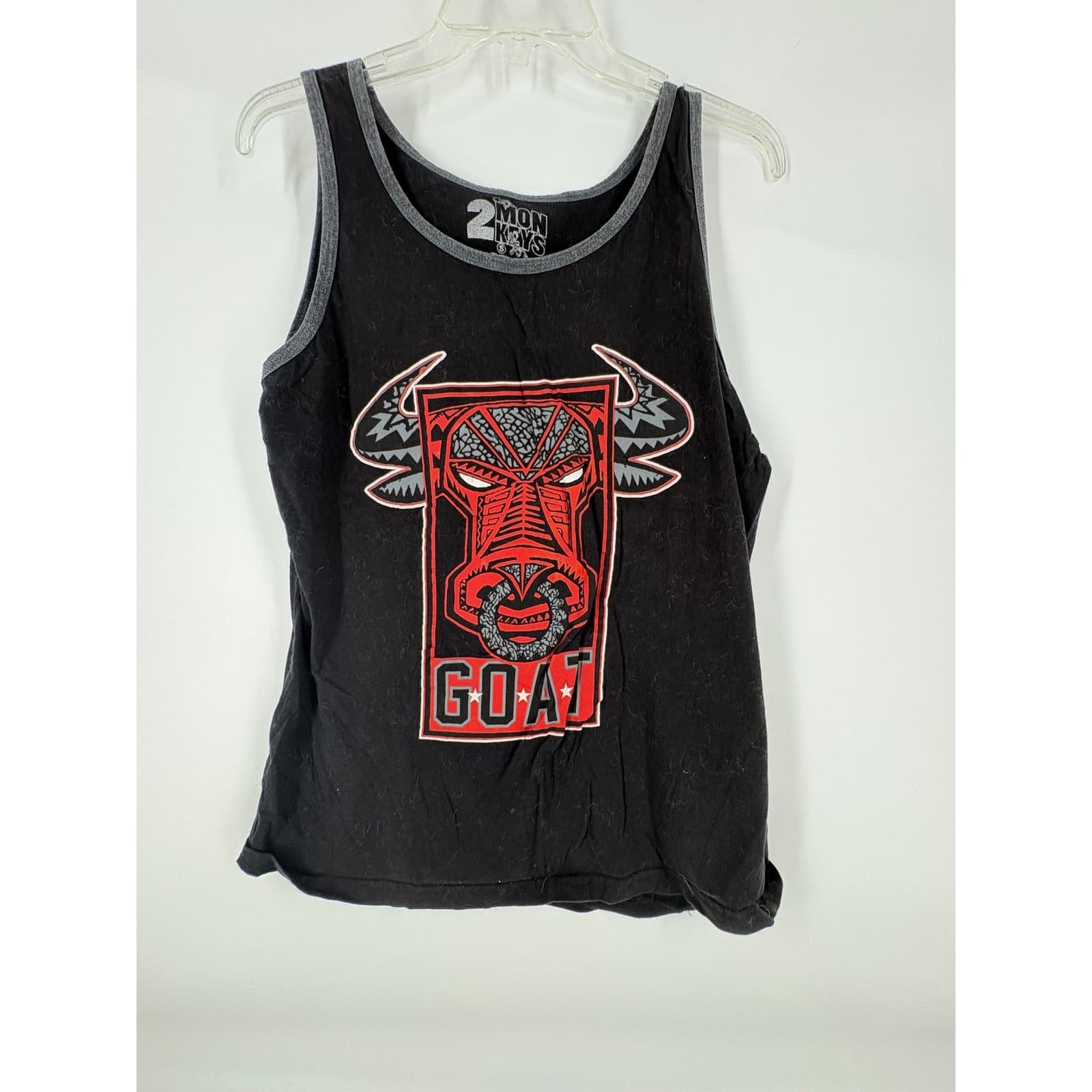 2 Monkeys GOAT Bull Graphic Tank Top Men's Size S Black Sleeveless Shirt