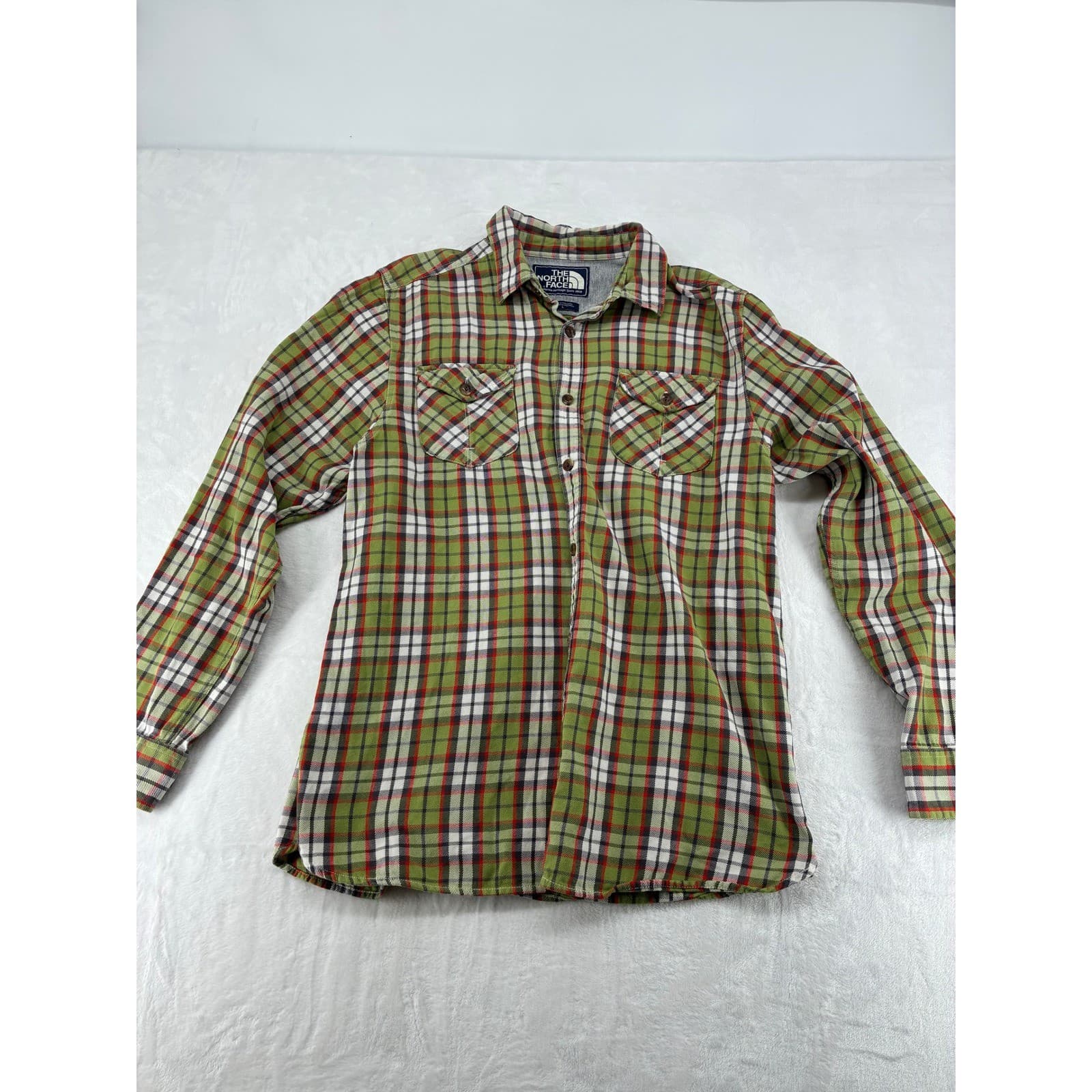 The North Face Flannel Mens Large Shirt Green Plaid Long Sleeve Button Up 6430