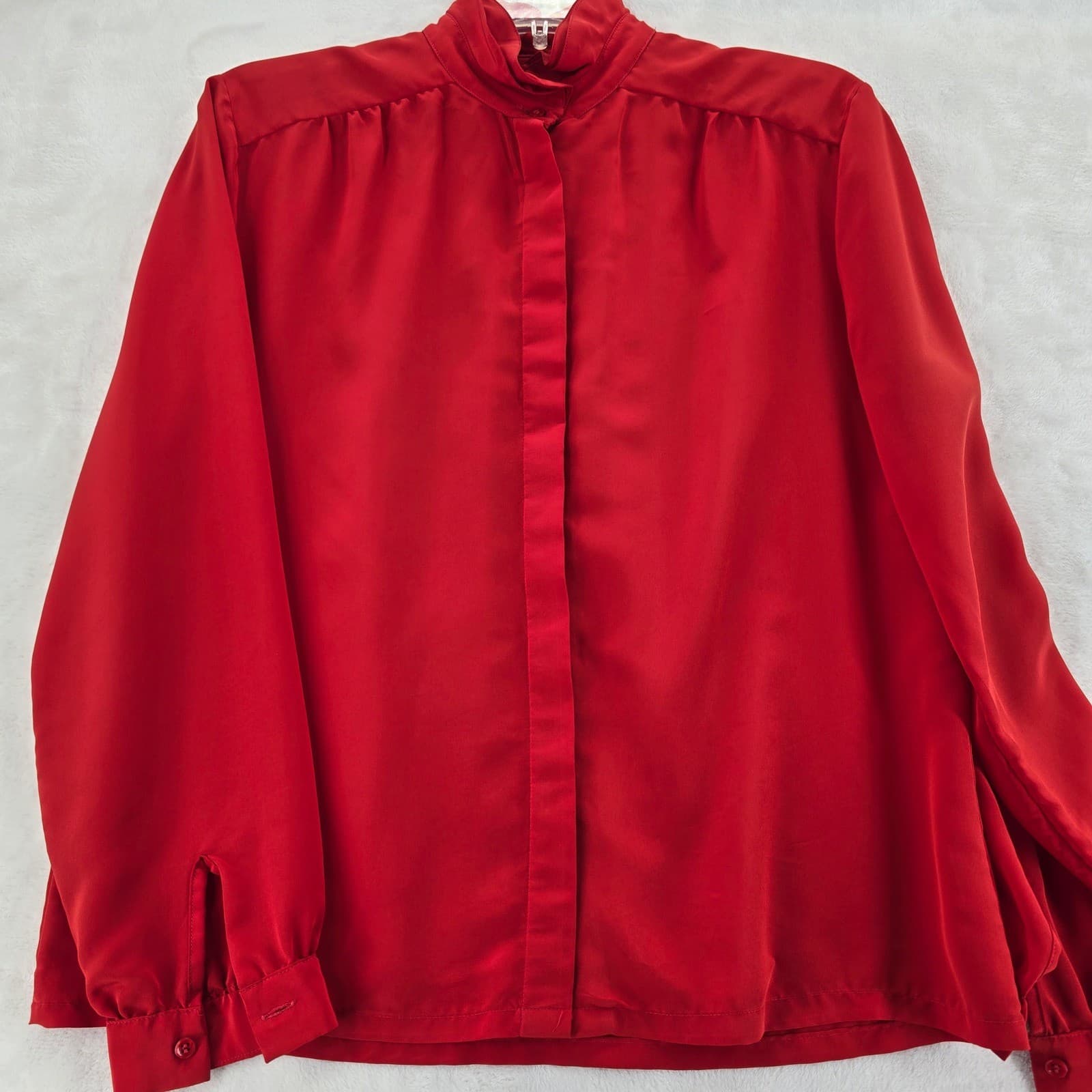 Country Sophisticates Blouse Womens Petite Red High Neck Long Sleeve