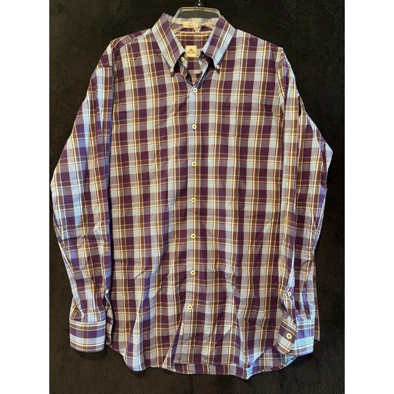 Peter Millar Plaid Button Down Shirt Long Sleeve Cotton Blend Large