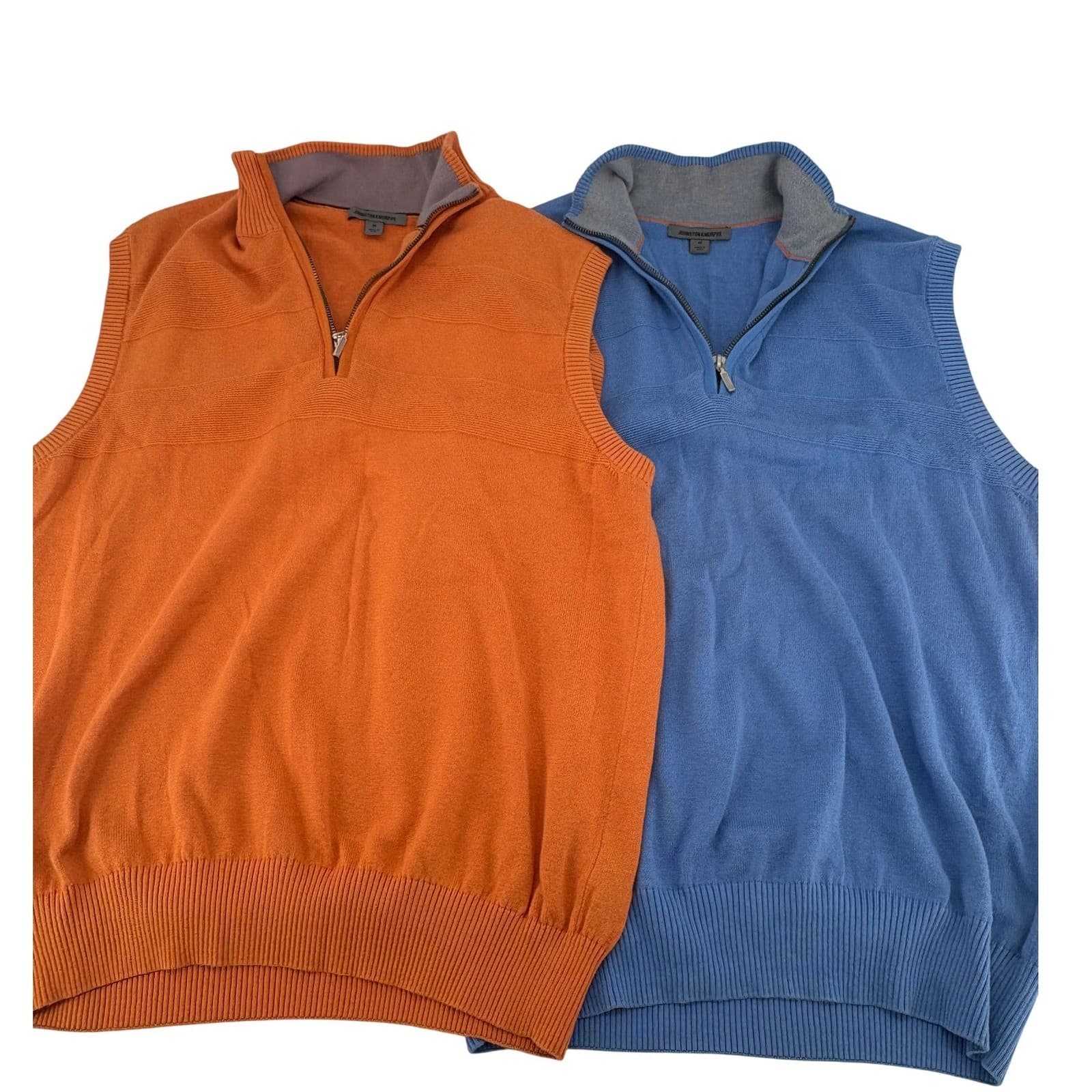 Johnston & Murphy Sweater Vest Mens M 1/4 Zip Orange Blue 100% Pima Cotton Lot 2