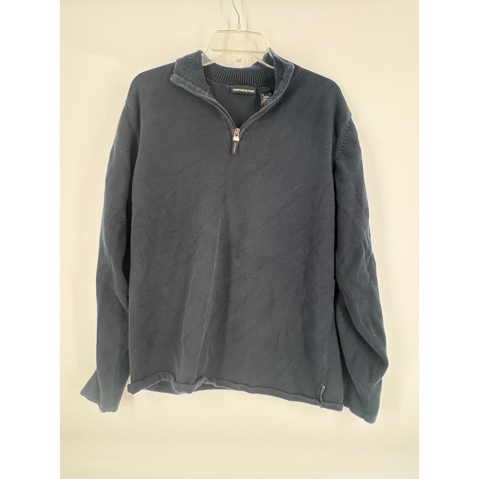 DKNY Jeans Men's Navy Blue Cotton Blend 1/4 Zip Pullover Sweater Size L