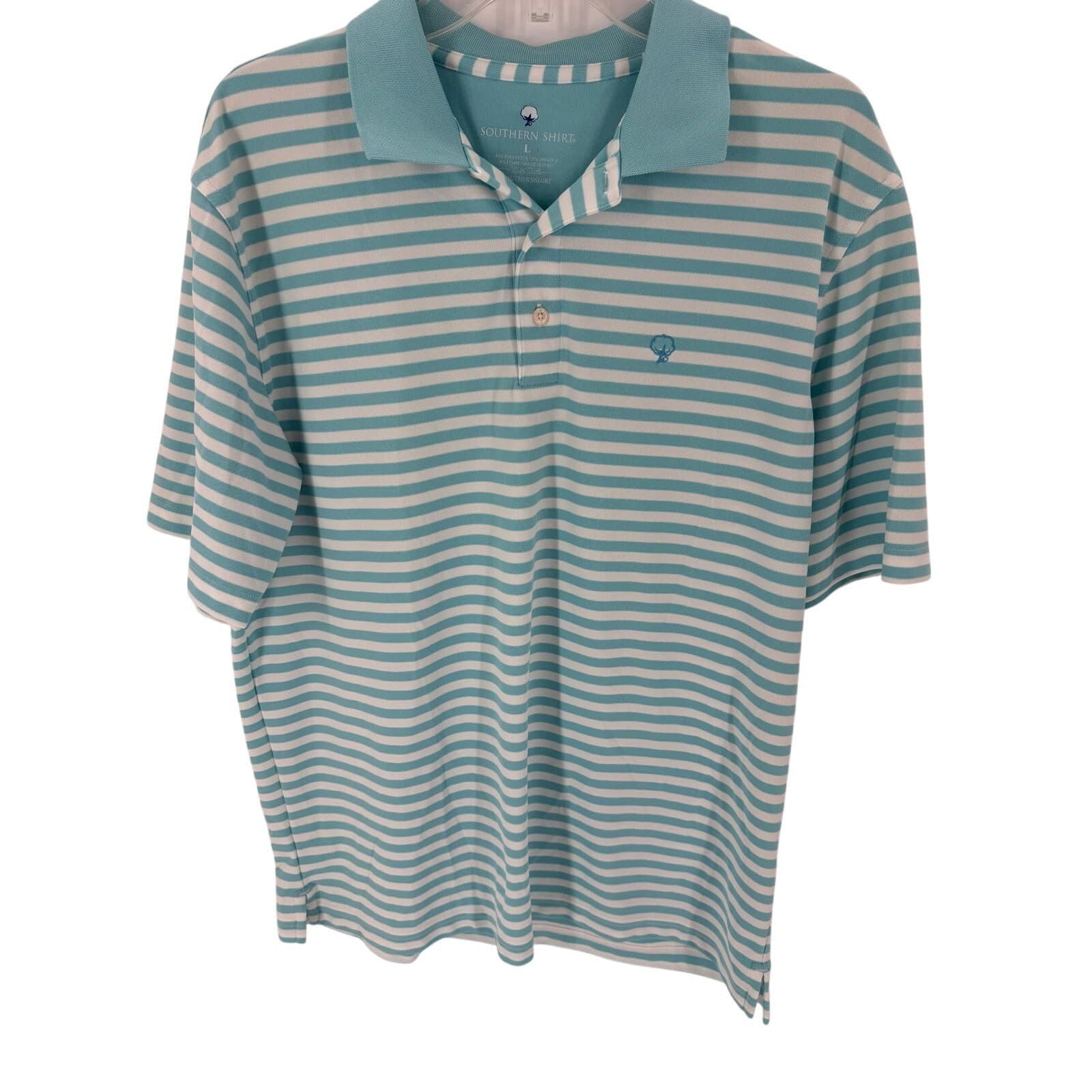 Southern Shirt Mens Blue White Stripe Short Sleeve Polo Shirt Size L