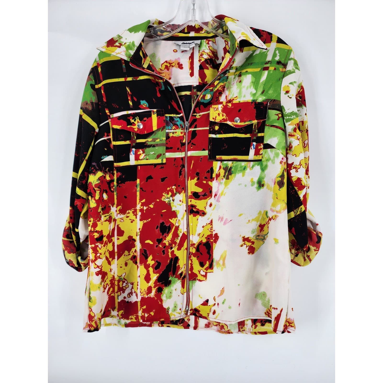 Tracy M Abstract Print Zipper Front Button Pocket Utility Jacket Women's L